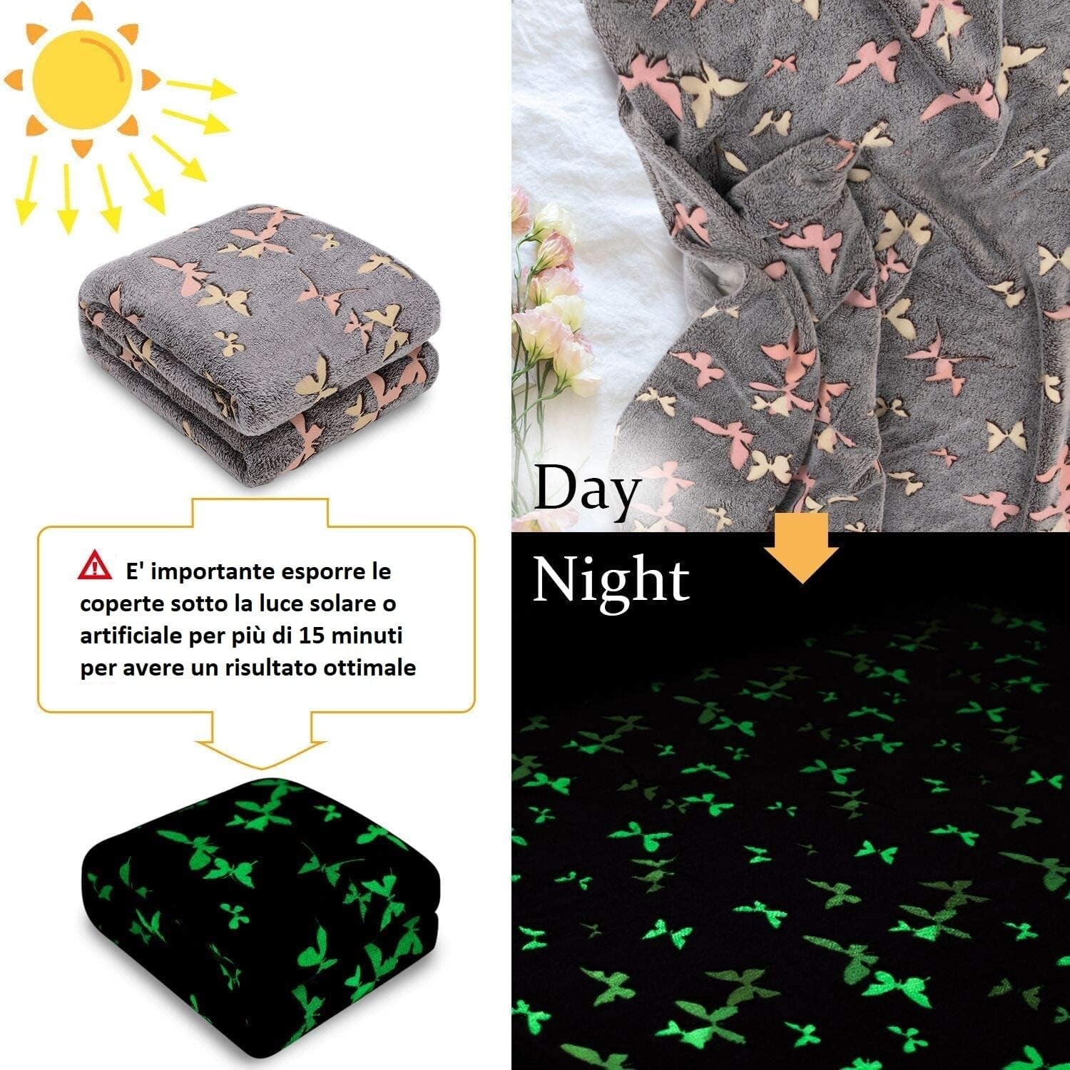 Kanguru Glow Sengetæppe Glow in the Dark Tæppe Sommerfugletæppe Blødt Tæppe 130X150Cm Luminous Sofa Sengetæppe. Glow in the Dark børnetæppe, grå senge og tæpper Besuche den Kanguru-Store