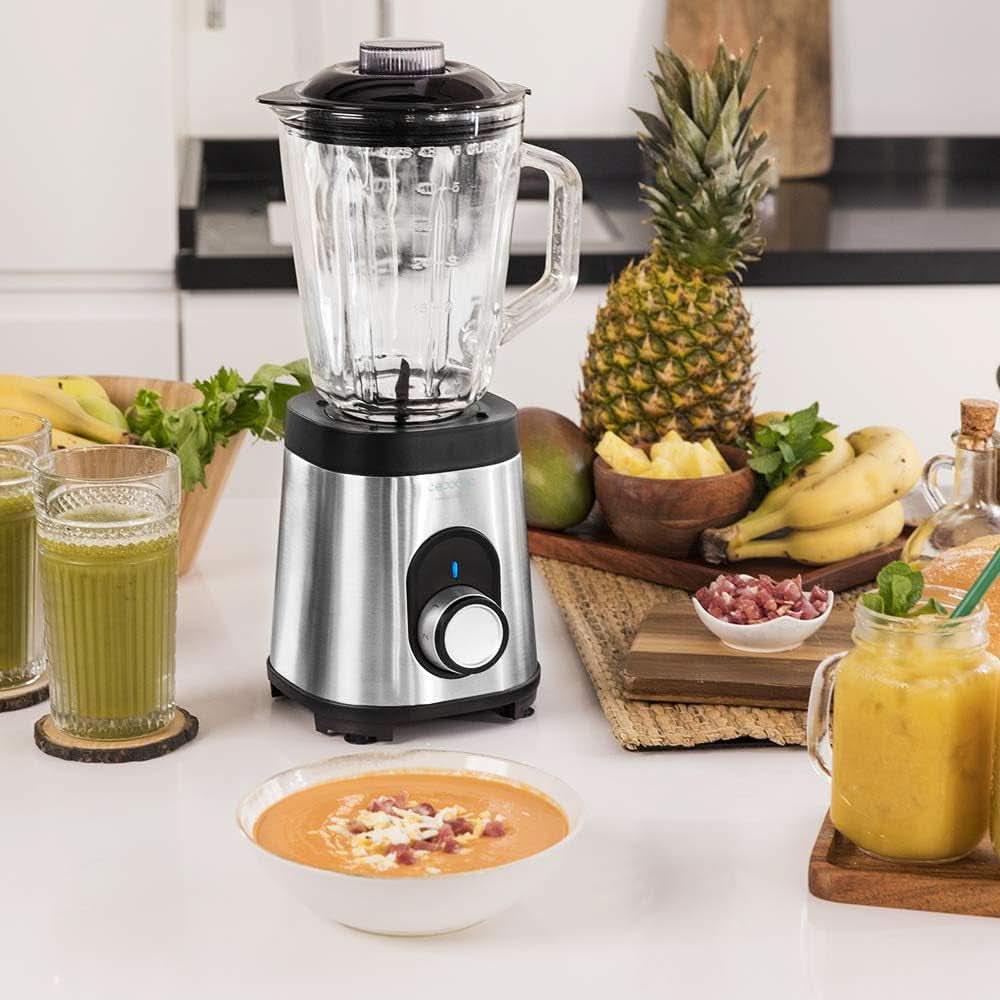 Cecotec Mixer Glas Power Schwarz Titan 1000 INOX. 1000 W, Edelstahlgehäuse, 6-Blatt-Blatt Mit Schwarzer Titanbeschichtung, 1,5-L-Glaskrug, 5 Geschwindigkeiten [Energieeffizienzklasse a +] Kitchen Naty Shop