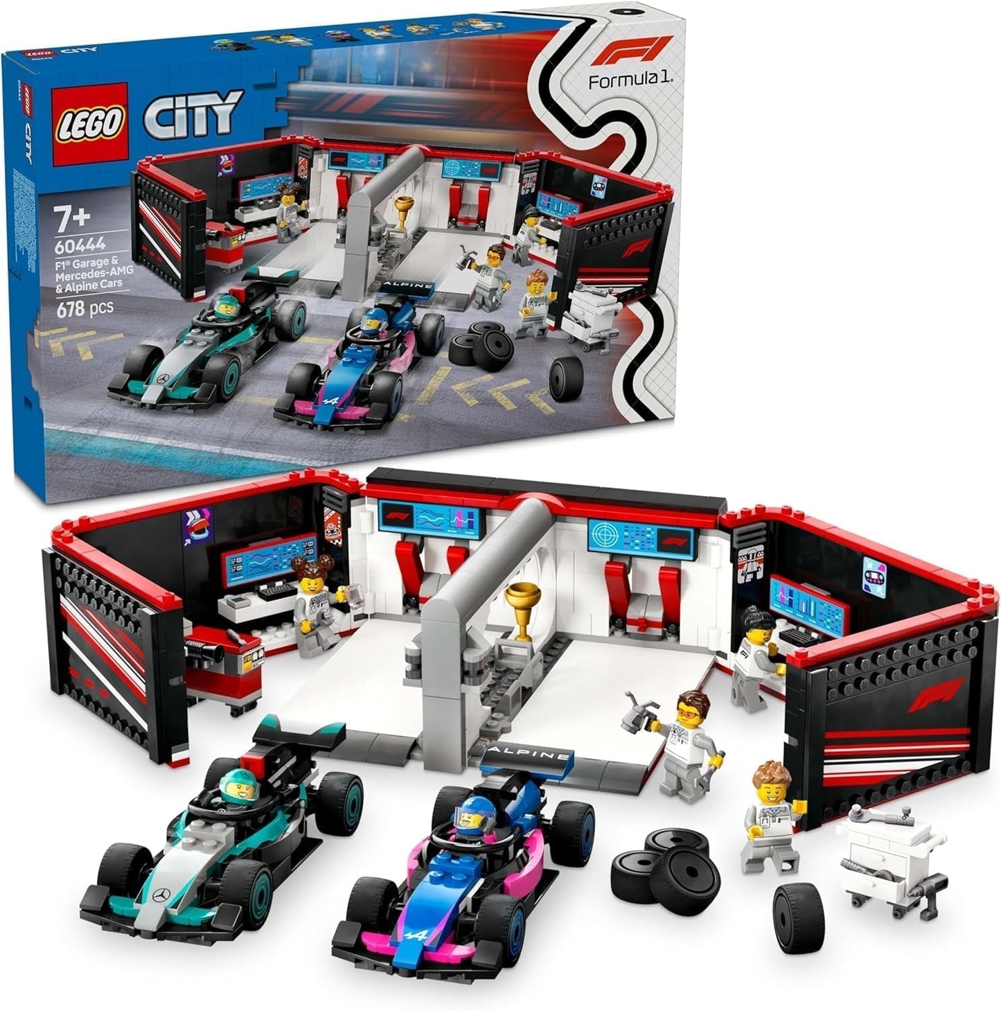 LEGO City F1 Garage med Mercedes-Amg og alpine racerbiler - Formel 1 racerbil med 2 førere og 4 mekaniske minifigurer - Gave til drenge og piger 7+ og fans 60444 Byggesæt Beuche den LEGO-Store Standardtitel