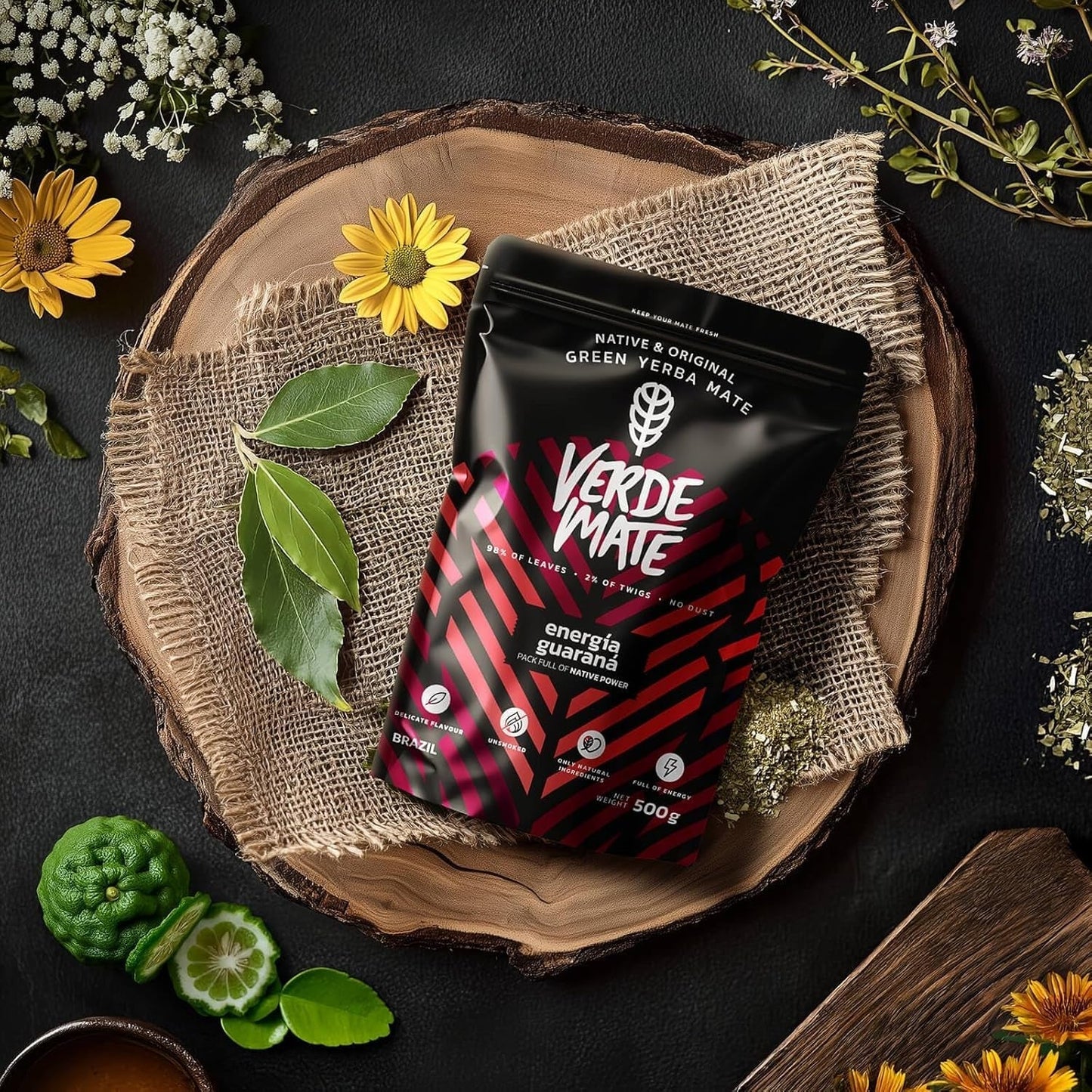Green Mate Green Orgánica Energy Guarana 500G | Økologisk Yerba Mate te fra Brasilien | Naturligt koffeinindhold | Økologisk Mate te