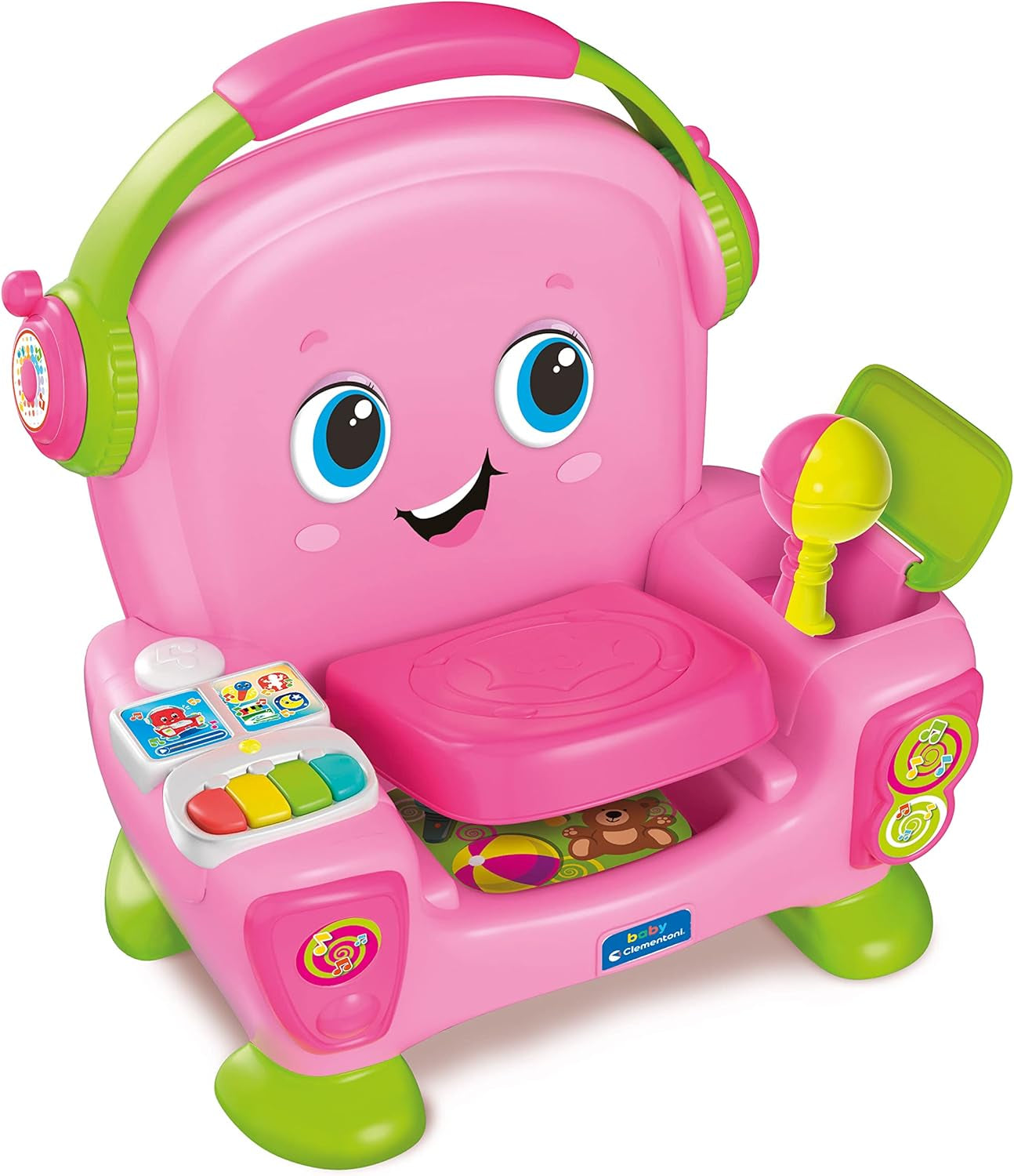 Clementoni 17755 Syngende lænestol med lyserød lyd og dans - interaktiv og multifunktionel lænestol til børn på italiensk, legetøj 1 år - Made in Italy, flerfarvet Toys Bebe Naty Shop