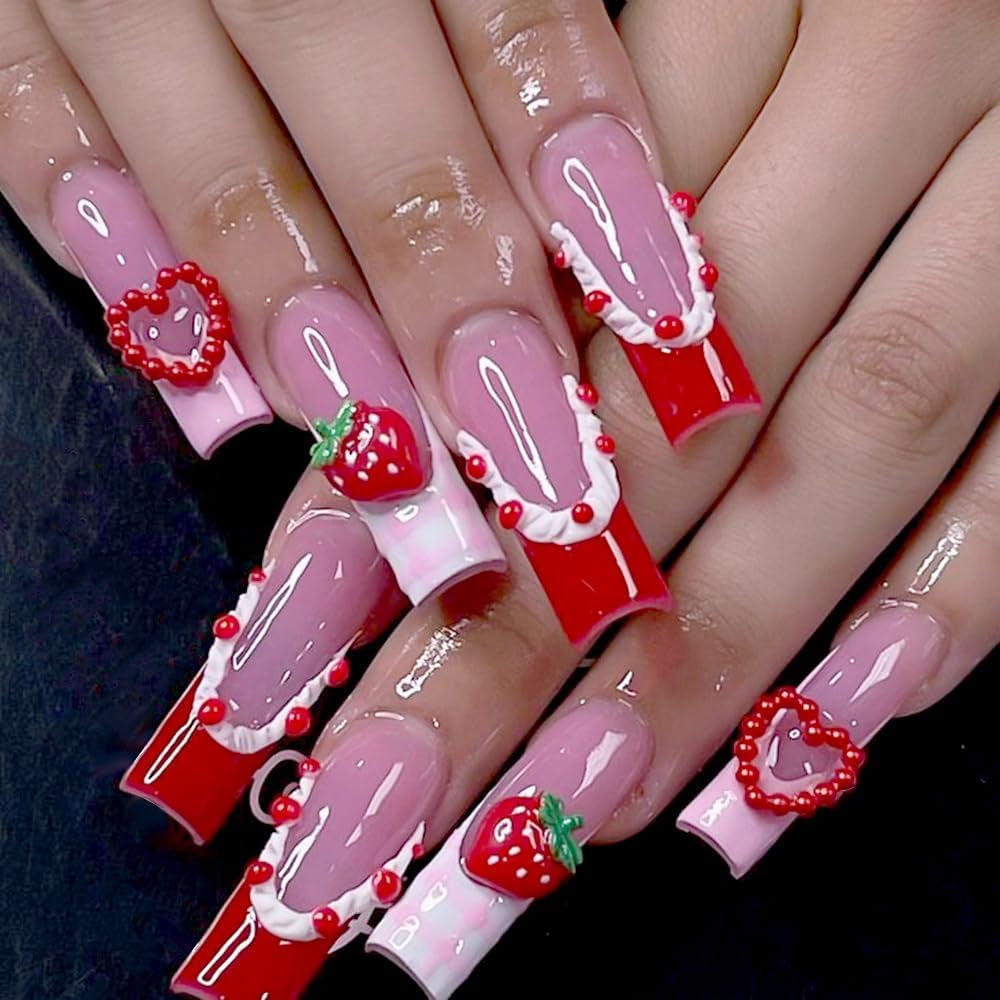 100 stk 3D Nail Charms Rosa Rot Kirsche Erdbeere Blume Nagel Charms Kamelie Rose Schmetterling Nail Art Charms Flatback Herz Schleife Charms Nägel Tilbehør Mond Stern Nagelschmuck Nageldesign Anhænger