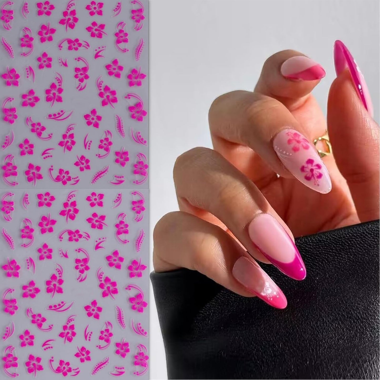 8 Stück Hibiskus Nagelsticker, 3D Selbstklebende Blumen Nagelaufkleber, Weiß Rosa Gelb Magenta Sommer Neonail Sticker, Nail Art Tilbehør Nagel Deko Für Frauen