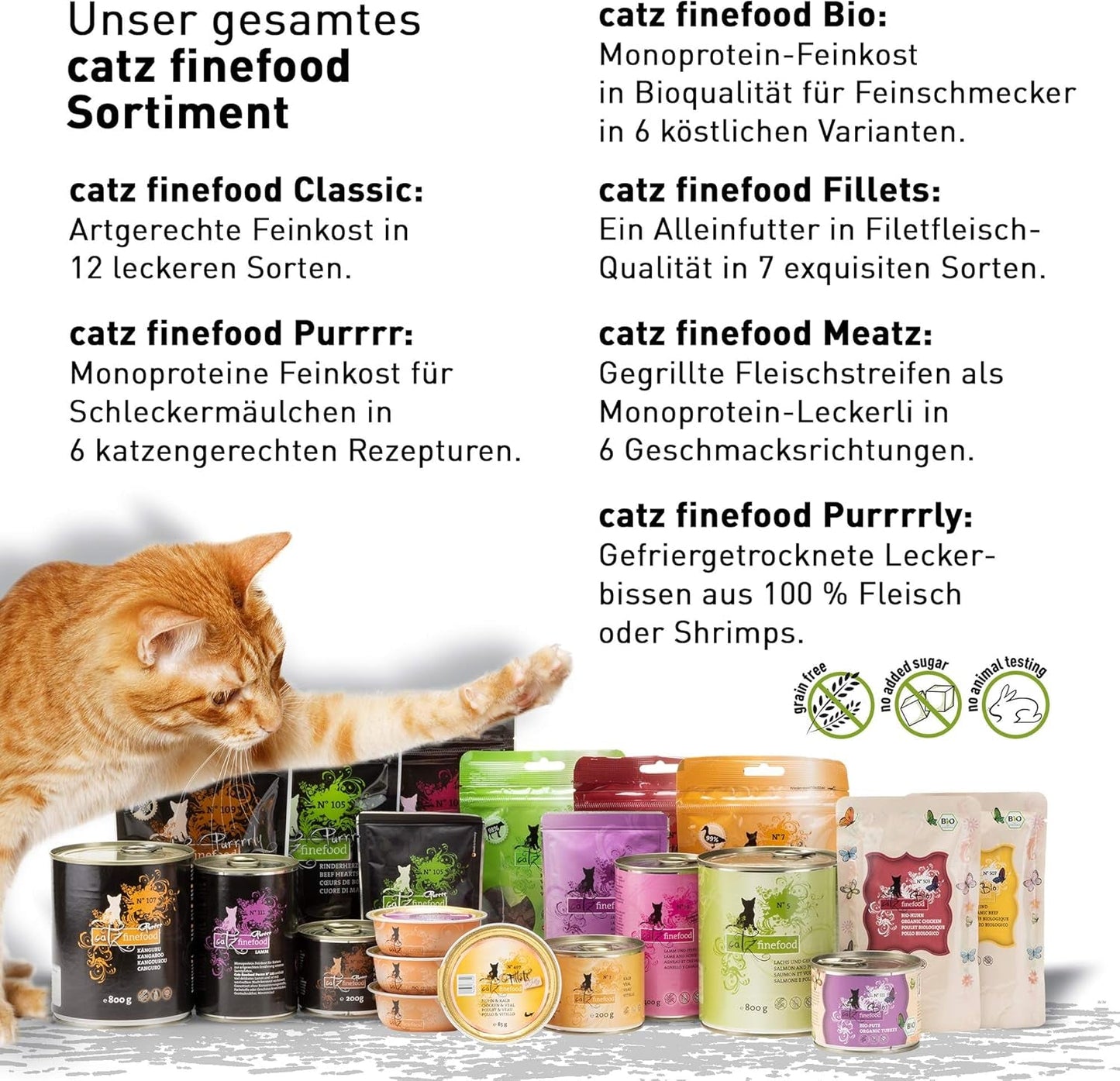 Vådfoder til katte Catz Finefood Purrrr Får Monoprotein no. 113, til katte med følsom fordøjelse, 70% kødindhold, 16 poser á 85 g hver