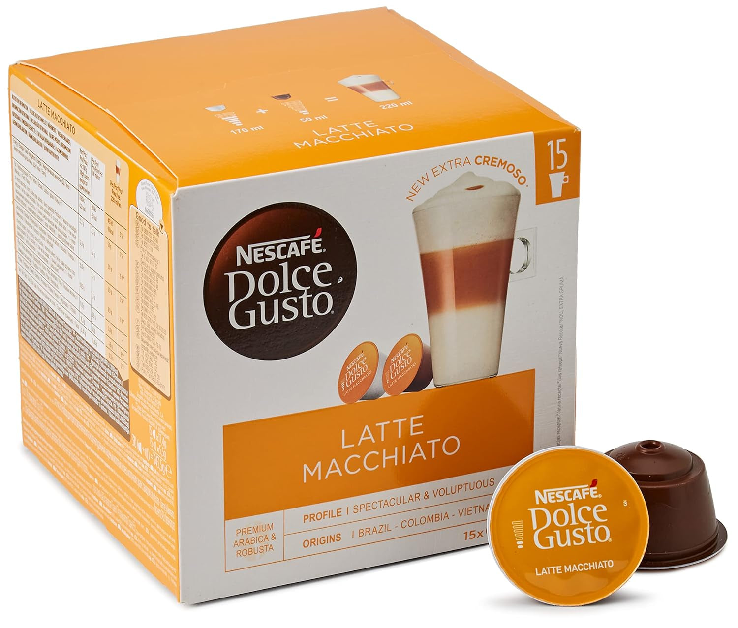 NESCAFÉ Dolce Gusto Latte Macchiato Vorratsbox 90 Kaffeekapseln & Flat White, 48 Kaffeekapseln, Arabica og Robusta Bohnen