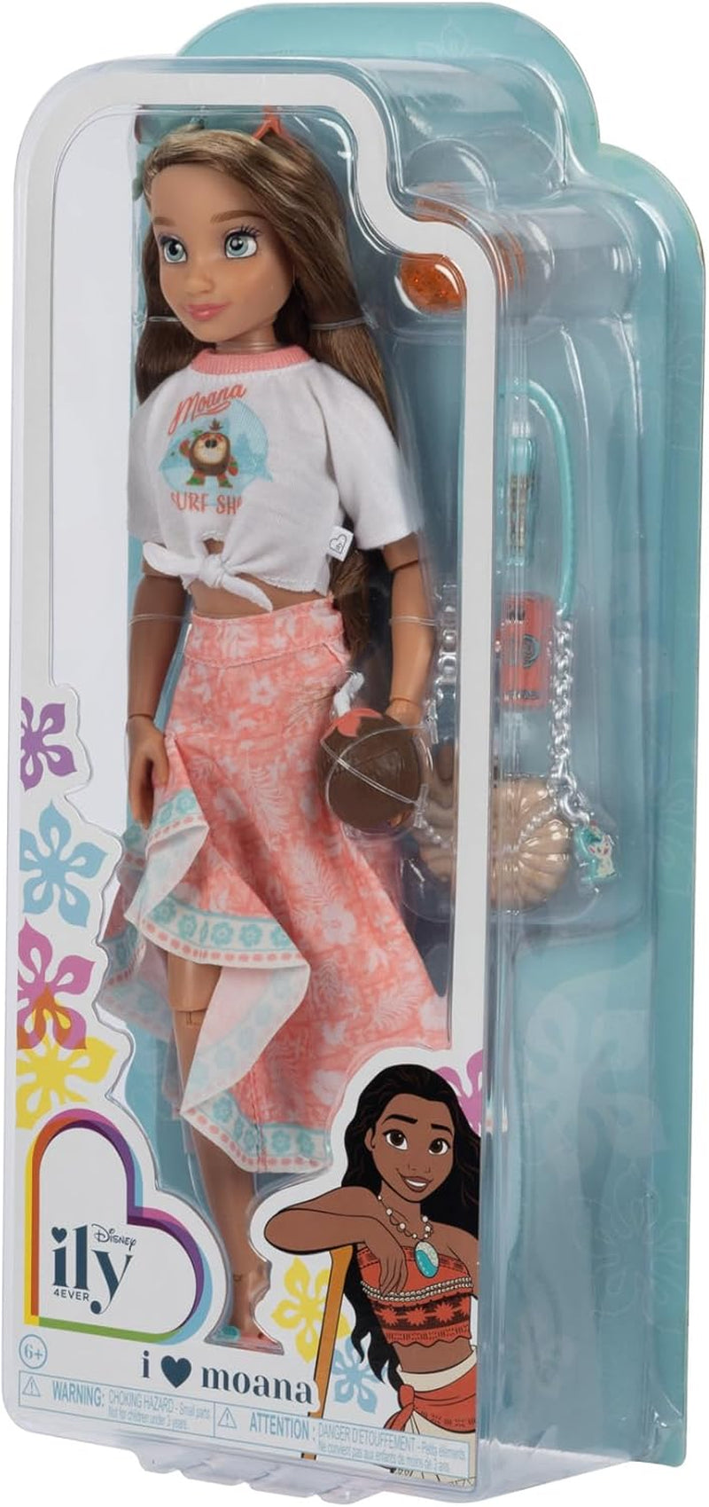 Vaiana dukke med tilbehør, 29 cm, 13 artikulationspunkter, officielt licenseret af Jakks Pacific. Komplet med kombinerbart tilbehør og en funklende Mickey ring!