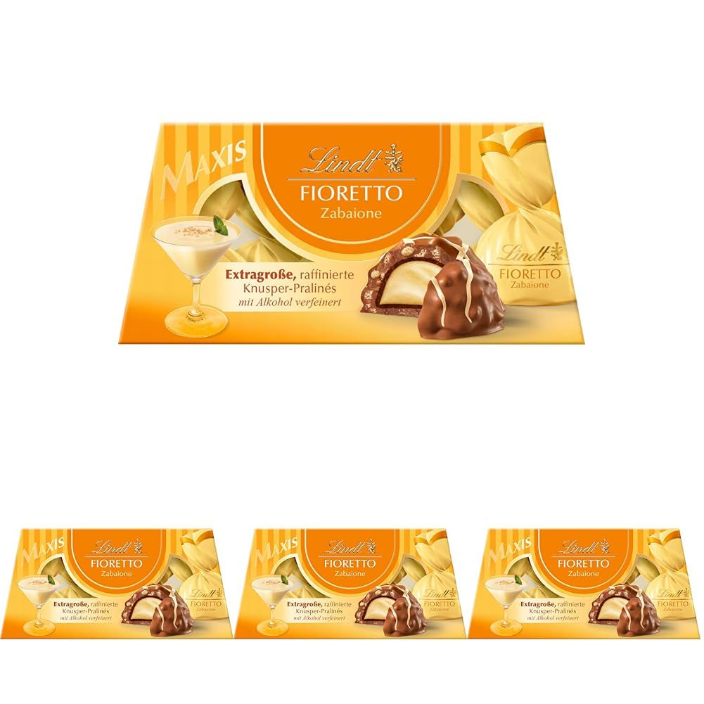 Lindt Chokolade | FIORETTO Zabaione gavesæt | 138g | 6 mælkechokoladepraliner med Zabaione-trøffelfyld og sprød topping, indeholdende alkohol | Chokolade gave
