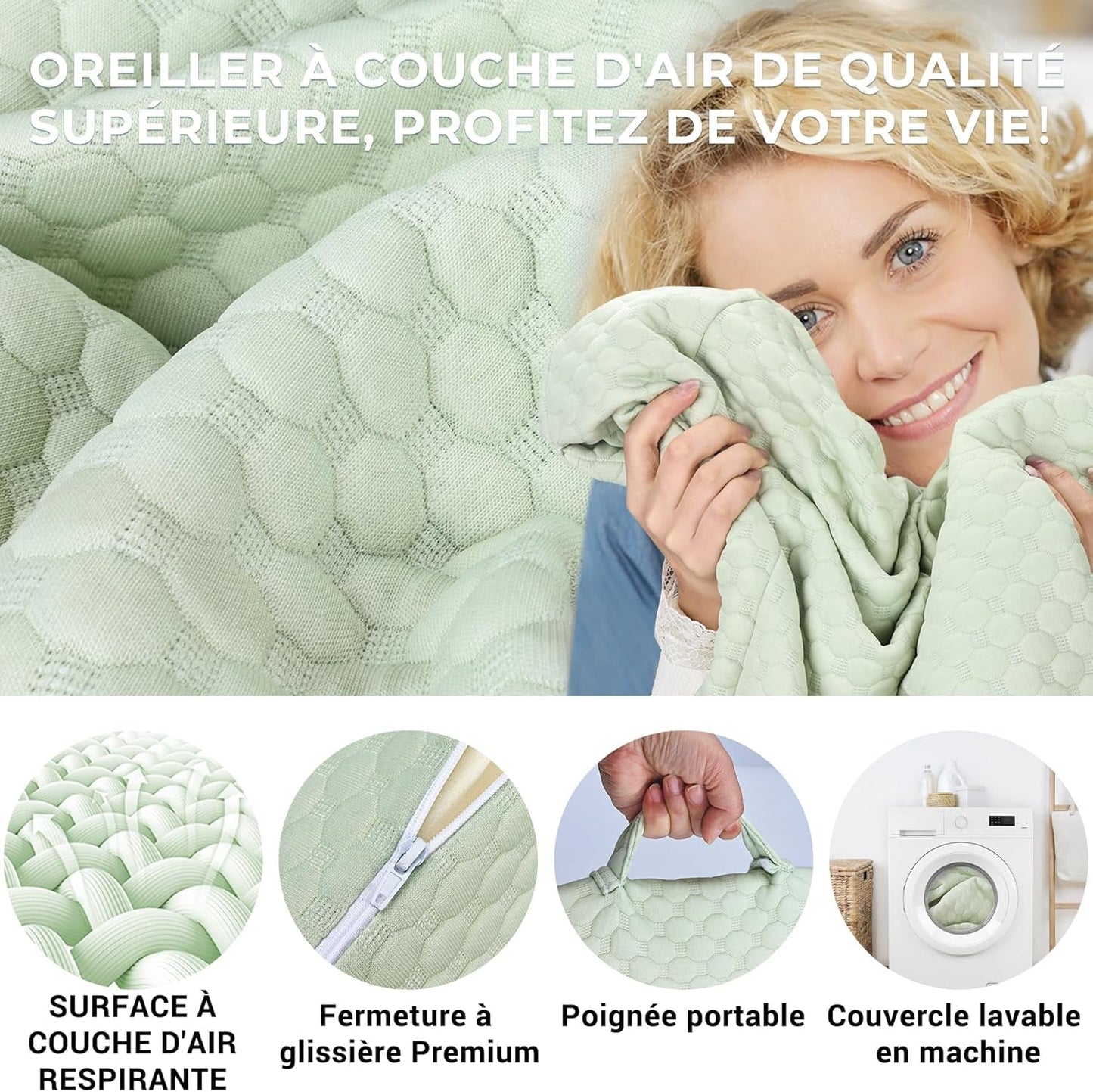 INFANZIA Kilepude til seng, Hjørnepude, Trekantpude, Sammenfoldelig, Memory Foam, Søvnapnø, Acid Reflux, Ben Elevation, Reading, Green