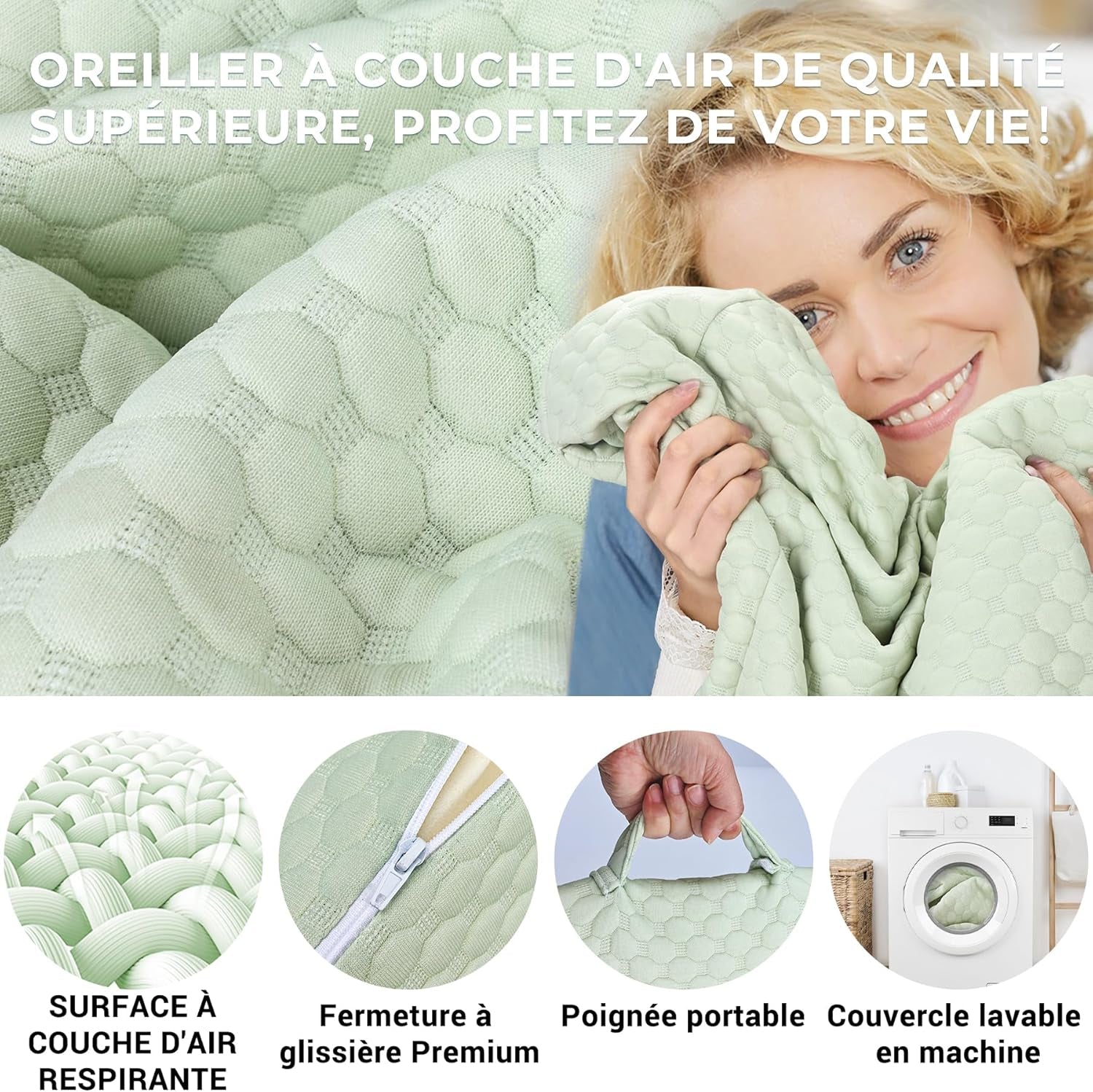 INFANZIA Kilepude til seng, Hjørnepude, Trekantpude, Sammenfoldelig, Memory Foam, Søvnapnø, Acid Reflux, Ben Elevation, Reading, Green