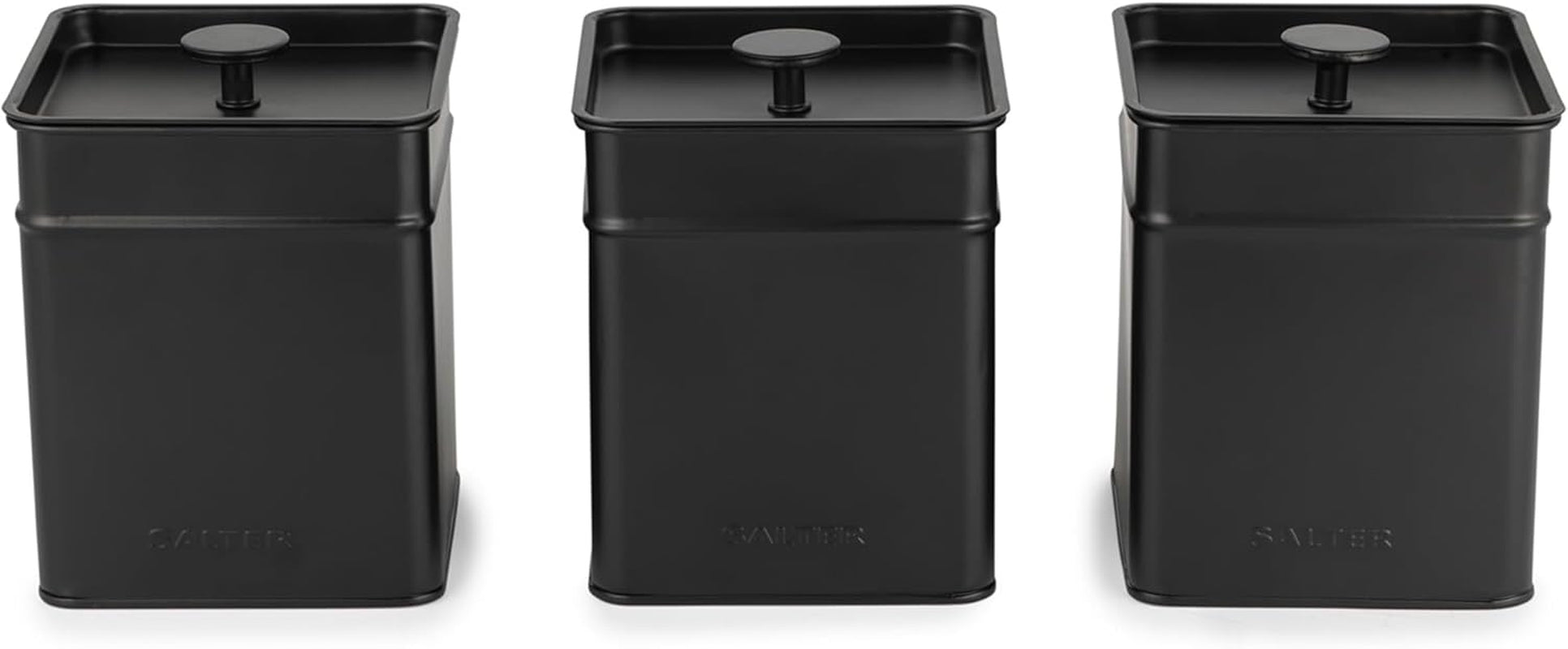 Salter BW12614EU7 Kuro Opbevaringsboks Sæt - 4 Køkkenbeholdere Brød/Te/Kaffe/Sukker Firkantede organiseringskasser Let at rengøre Hold Mad Frisk Sort Naty Shop Mad Opbevaringsbokse 3 stk.