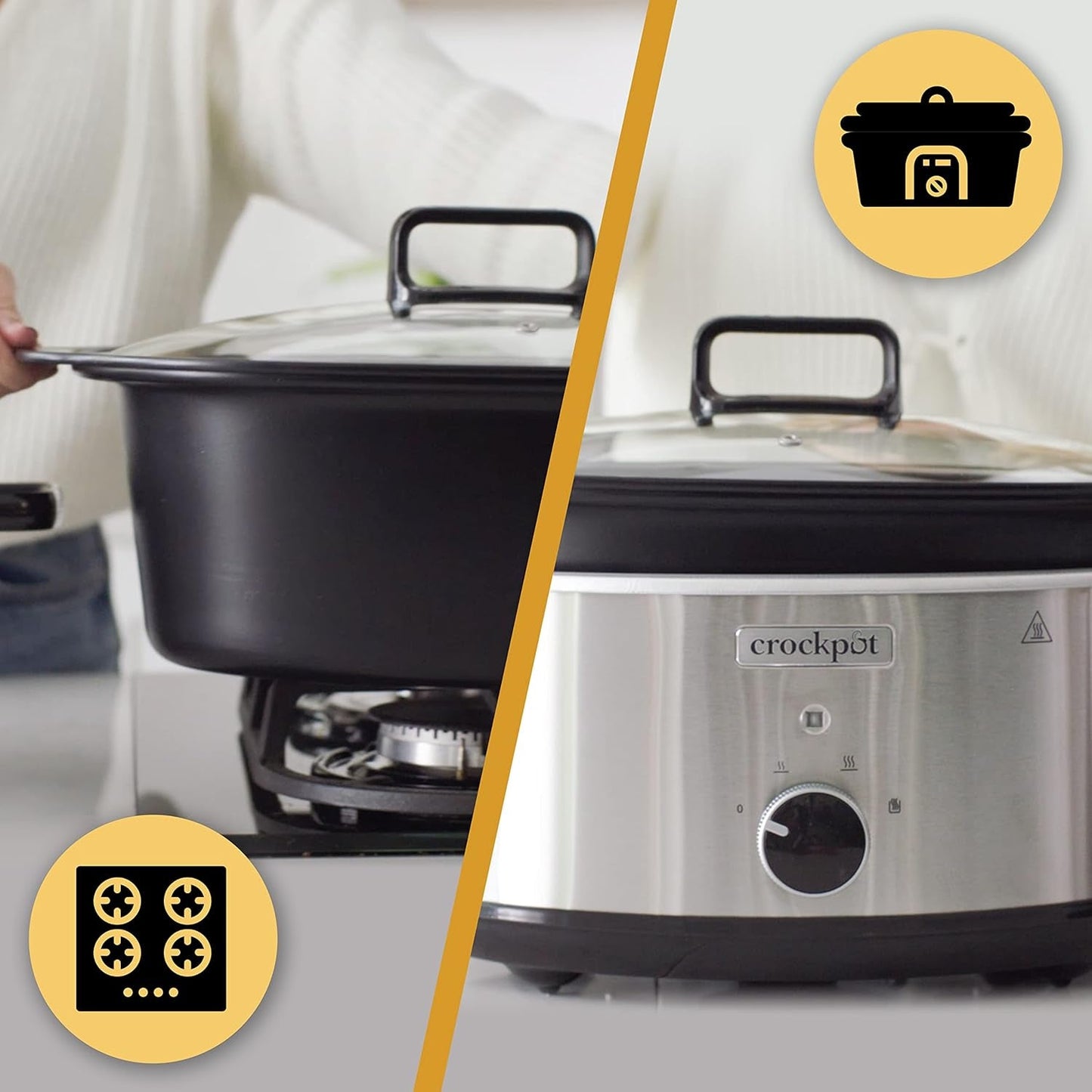 Slow cooker Crockpot,| 3,5 liter (3-4 personer), beholder til bruning af kød og grøntsager, rustfrit stål Slow Cooker Naty Shop