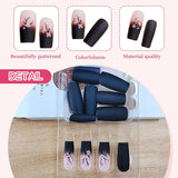 24 stk Autumn Black French Press Negle Pink Flower Lange negle lim på falske negle Autumn falske negle sæt med tilbehør