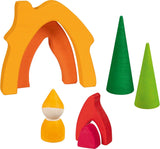 Goki 58427 - Dværghus - Goki Evolution - Lavet af højkvalitets ahorntræ - 7 dele - Farverig vandbaseret maling - Made in Europe Dukkehuse Naty Shop