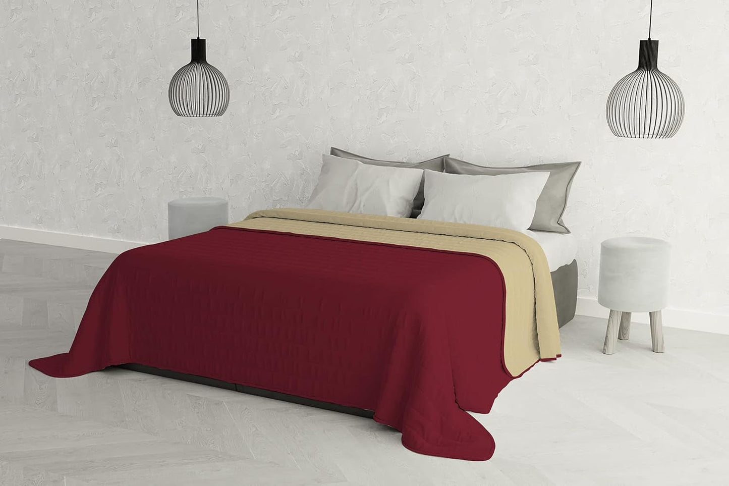 Elegant dyne til dobbeltseng 260 X 270 Cm Mørkeblå/Æblegrøn Senge og tæpper Besuche den Italiensk Sengetøj-Store Bourgognerød/Cream