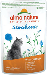 Almo Nature Functional - Steriliseret - Vådfoder til voksne og seniorkatte, steriliseret eller mindre aktive - med torsk og kylling - Fedtfattig, fugtgivende - 70g (pakke med 6)
