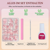 Ballerina falske neglesæt - 240 stykker Delikat lilla pink falske negle, fulddækkende lim på falske negle, falske neglespidssæt til manicure og neglekunst til kvinder og piger (lavendelrosa)