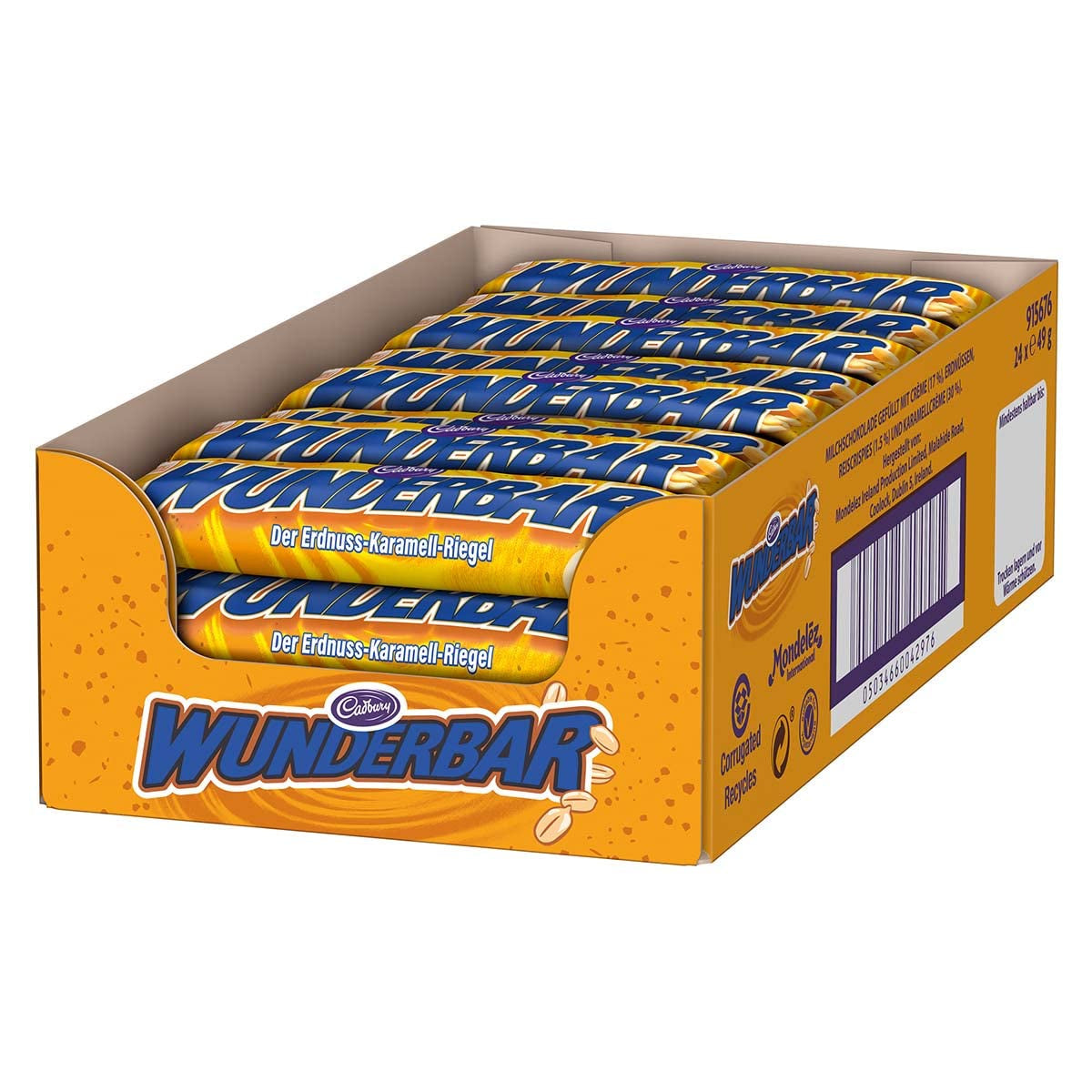 WUNDERBAR Peanuts – Karamel jordnøddestænger individuelt pakket ind med sprøde stykker peanuts – 24 x 49 g
