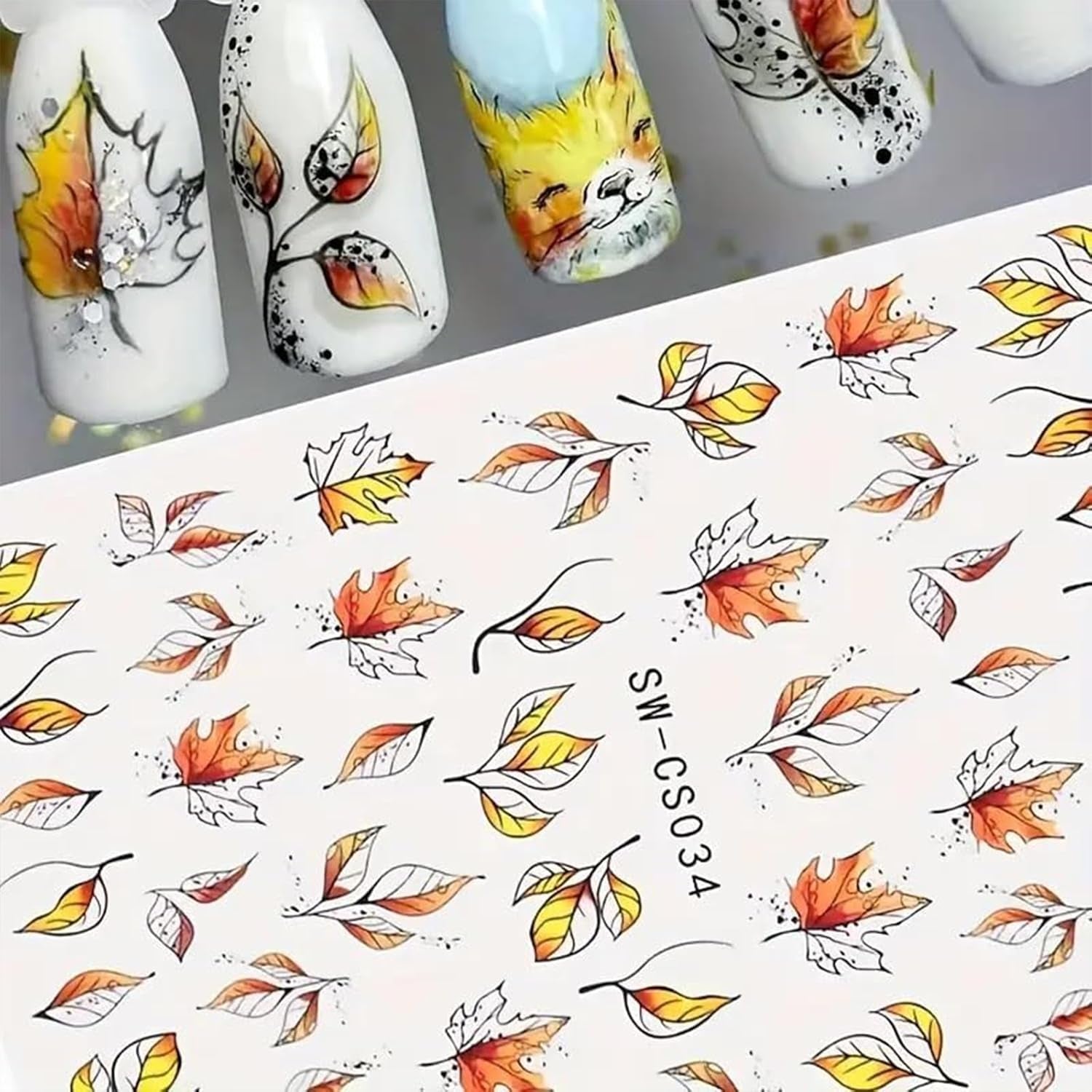 6 Blatt Herbst Nagelsticker,Ahornblatt Selbstklebend Nagelaufkleber,Herbst Nail Sticker,Nageldesign Tilbehør,Nail Art Sticker,Selbstklebende Deko Für Nägel