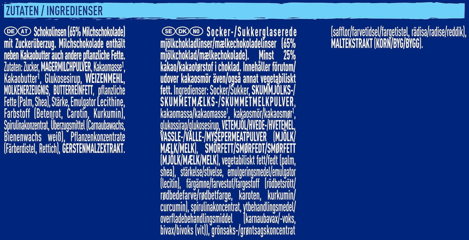 Nestlé SMARTIES Multipack, lille rulle, chokoladefarvede linser, ideel til børnefødselsdage, naturlige farver, sekskantet rulle, pakke med 12 (12x (4 x 34g))