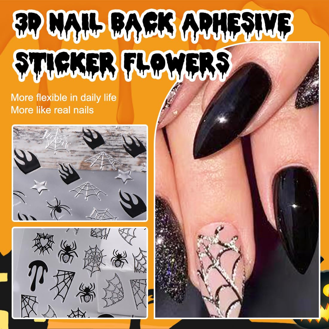 5 stk Halloween 3D negle stickers, 5D stereoskopiske negle stickers, negle dekorationer, negle design tilbehør