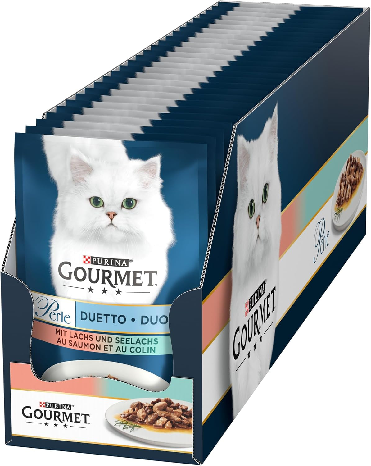 Gourmet Perle Duetto laks og gul torsk våd kattefoder 26 stk. (26 x 85 g)