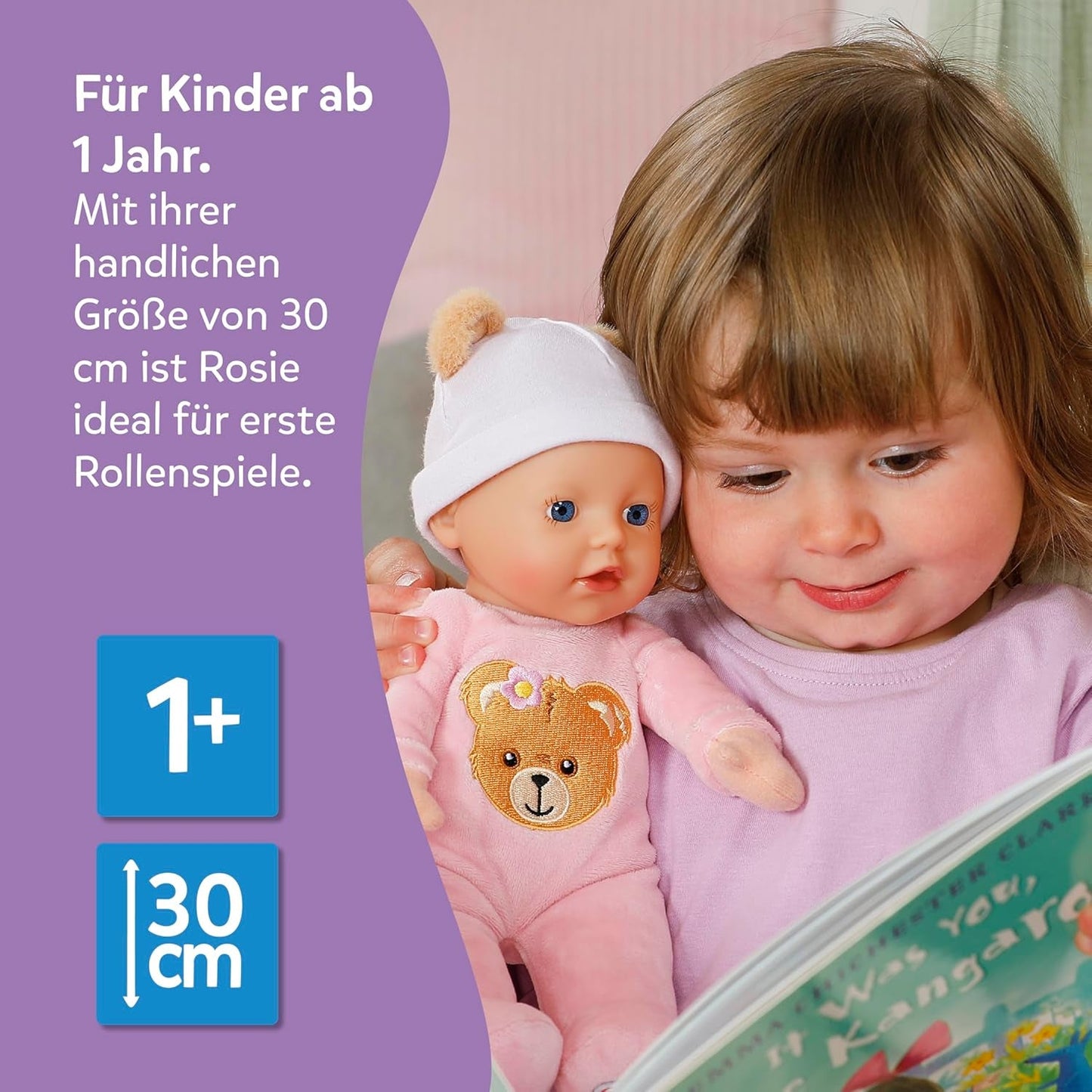 Baby Born Rosie blød dukke 30 cm med 6 lyde og flaske, pink