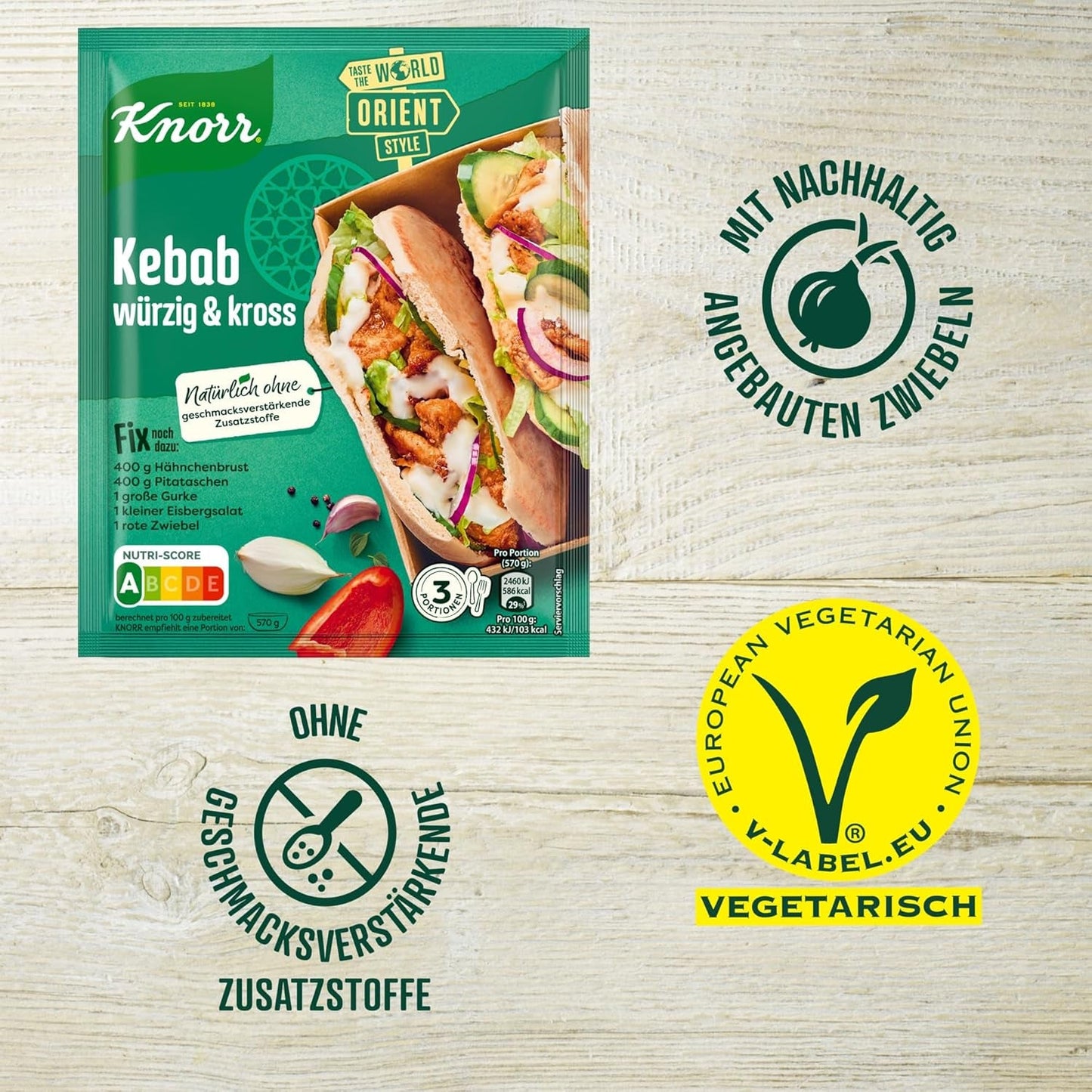 Knorr Fix Kebab für en würzig und krosses Hähnchen Gericht ohne geschmacksverstärkende Zusatzstoffe 3 Portionen