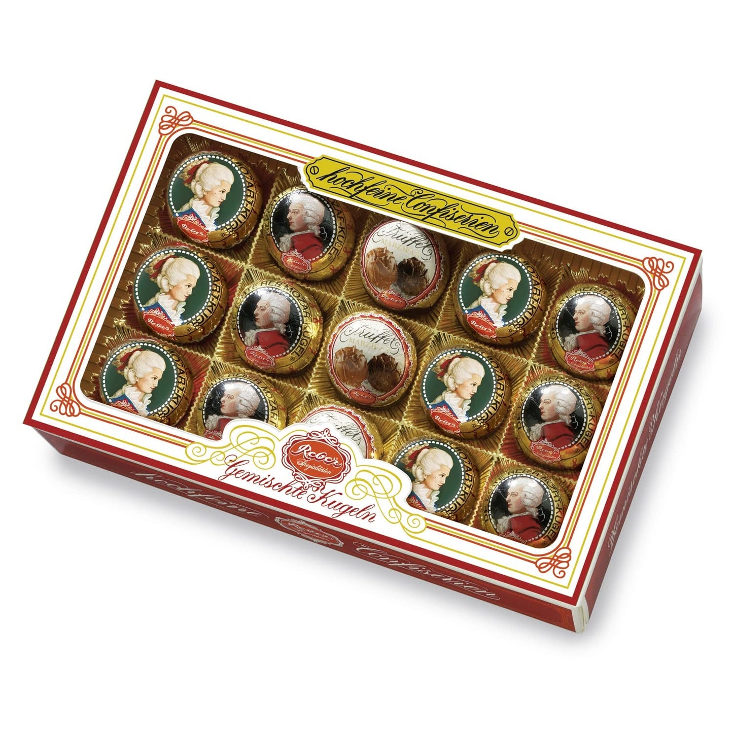Reber Mozart kugler med mørk chokolade, pakke med 6 med marcipan og nougat, vegansk - 1 x 120 g