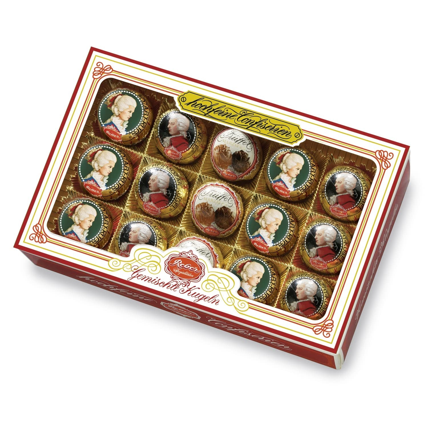 Reber Mozart kugler med mørk chokolade, pakke med 6 med marcipan og nougat, vegansk - 1 x 120 g