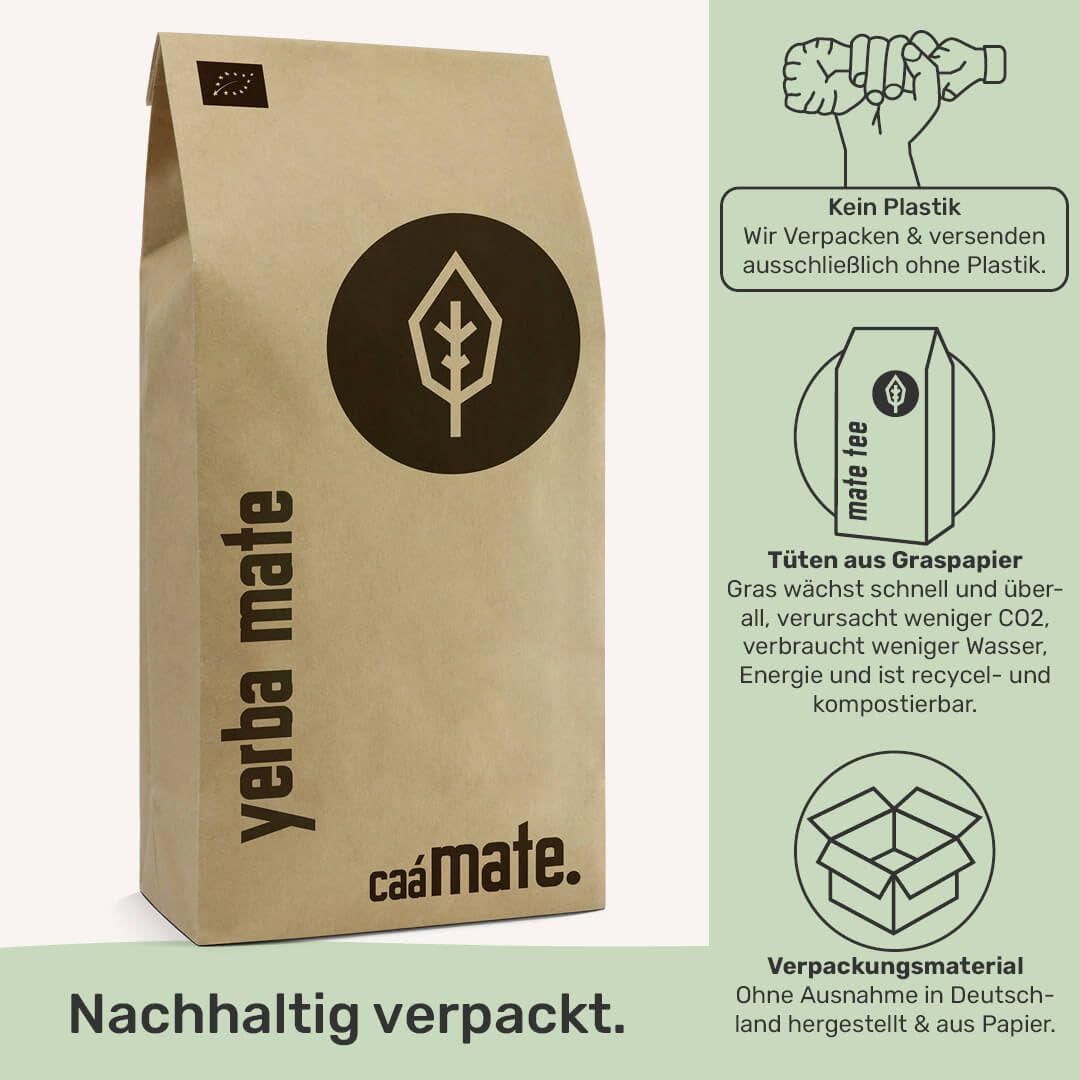 BIO Yerba Mate Te 1 kg ● Original ● Moden ● Uristet ● Lufttørret ● Røgfri ● Plastfri ● Fair Trade ● Mate te fra mateblade, matestykker og matebladpulver ● DE-ÖKO-006
