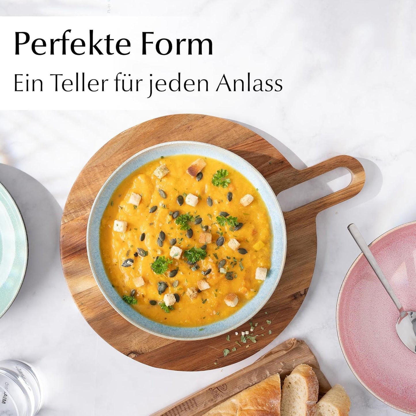 MIAMIO - Middagstallerkener, sæt med 6 (850 ml) / store og dybe pastatallerkener, tallerkensæt til 6, keramisk salatskål / Tåler opvaskemaskine og mikroovn - Las Palmitas Collection
