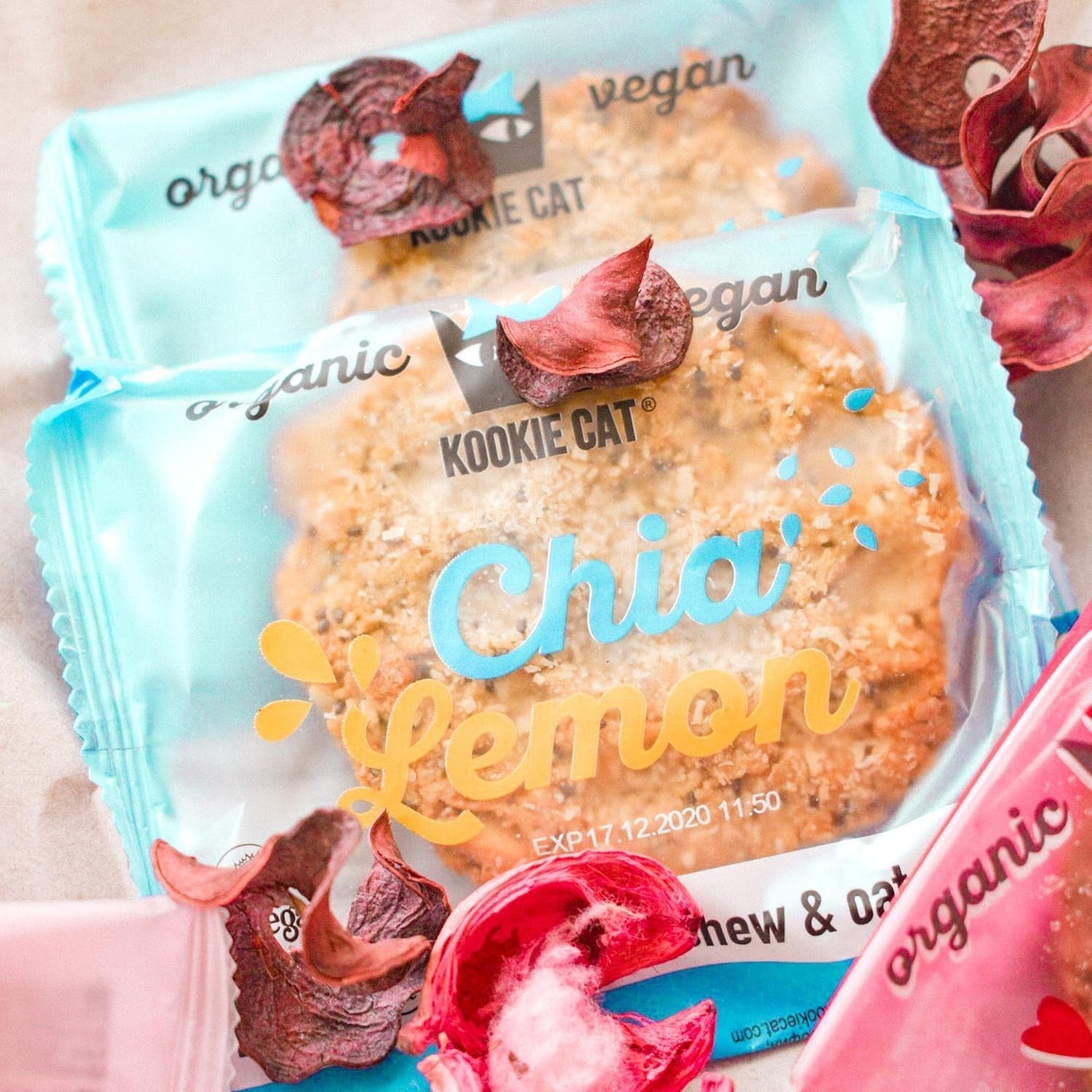 Chia og citron - individuelt indpakkede veganske småkager, glutenfri, sojafri, økologisk, cashewnødder og havre - 12 x 50 g multipak