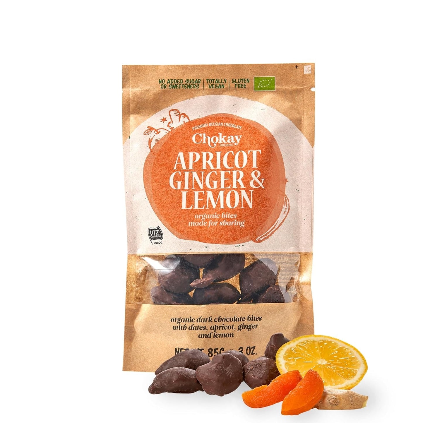 Økologiske bid - Kanelmandler og mørke belgiske chokolademandler / Ingen tilsat sukker, ingen sødemidler / Vegansk og fair trade / 1 x 85g