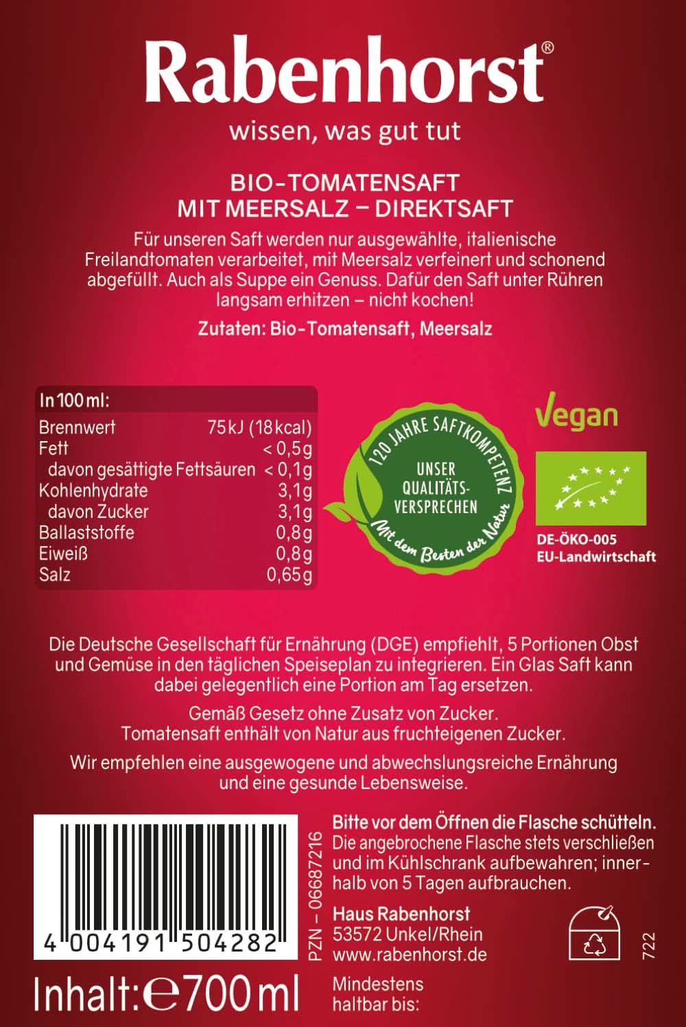 Rabenhorst Økologiske Tomater Pakke med 6 (6 X 700 ml) Naty Shop