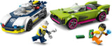 LEGO City Car Chase med politibil og muskelvogn, legetøjstog med 2 racerbiler, politigave til børn, drenge og piger fra 6 år, sæt med politimand og minifigurer Ganovin 60415 Byggesæt Besuche den LEGO-Store