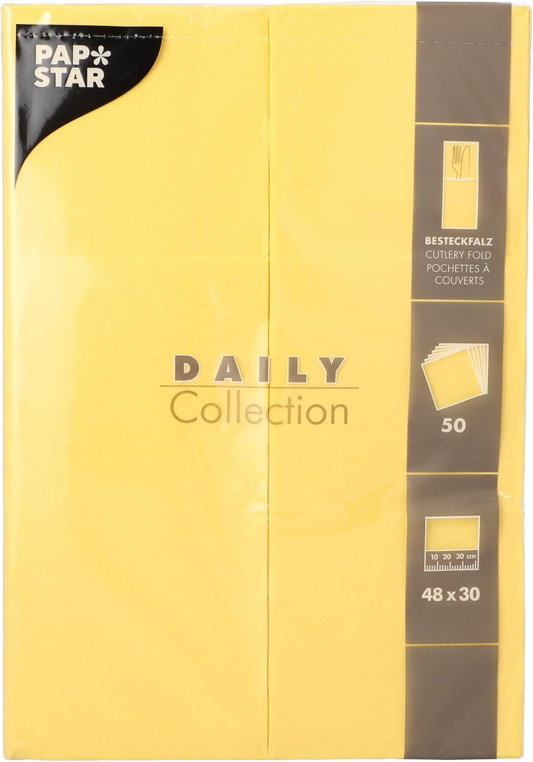 50 poser bestikservietter 'DAILY Collection' 48 Cm X 30 Cm gul med fold til bestik