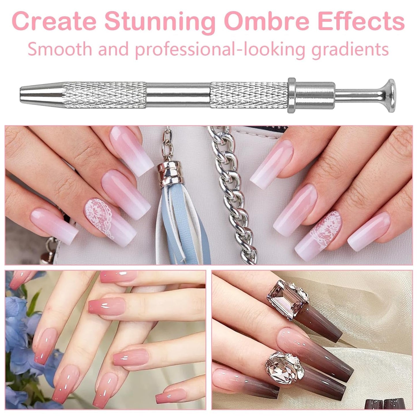 100Stks Latexfrei Nailart Schwämme, Ombre Nagelschwammpinsel, Nagelschwamm Mit Metallgreifer 100 Blatt Nailart-Mischpapier Austellungsbox, Maniküre Schwamm Applikator Für Farbverlauf Nailart