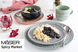 MÄSER 931744 Spicy Market Series, håndmalet porcelænssæt til 4 i vintage middelhavsdesign, 16-delt keramisk kombinationssæt, grønt, stentøj