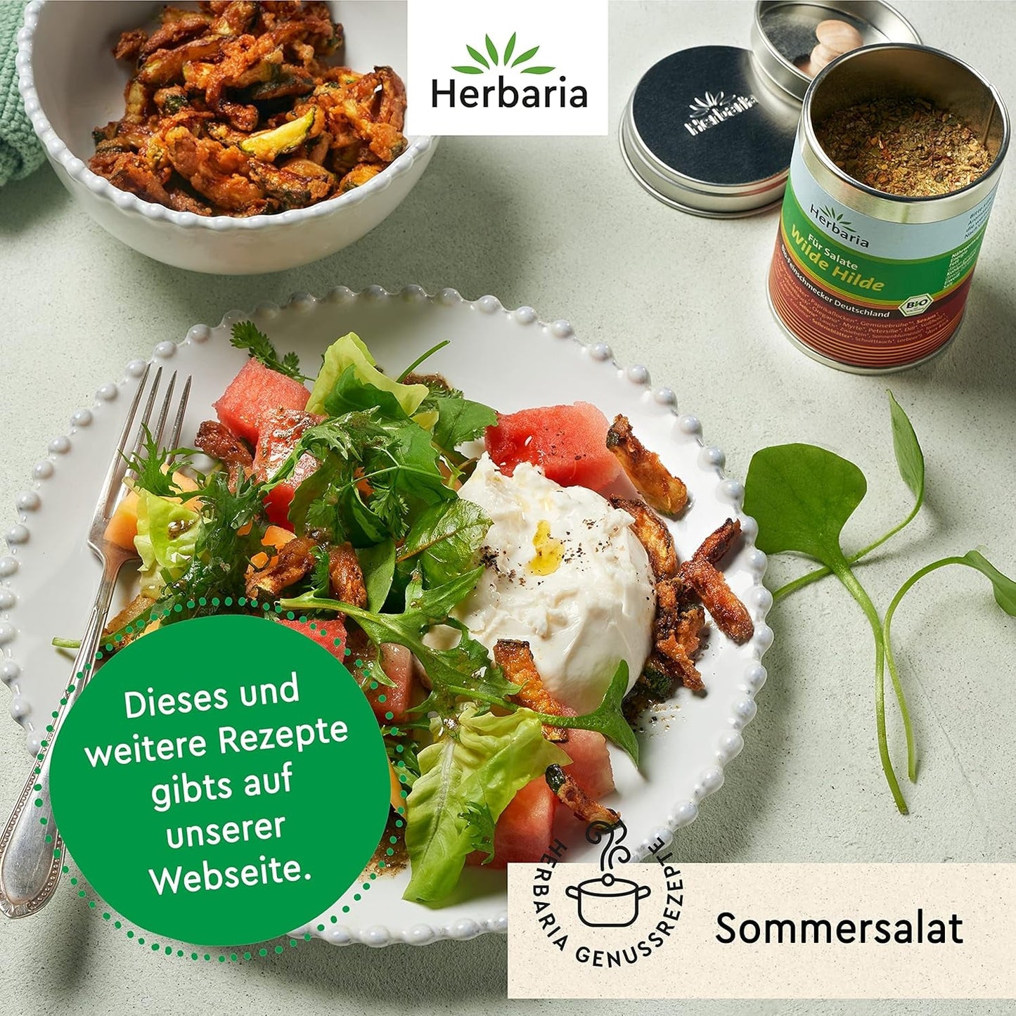 Herbaria Wilde Hilde bio 100g M-Dose-fertige Bio-Gewürzmischung - Saladgewürz für ausgefeilte Salade - mit erlesenen Ingrediens - i nachhaltiger Aromaschutz-Dose
