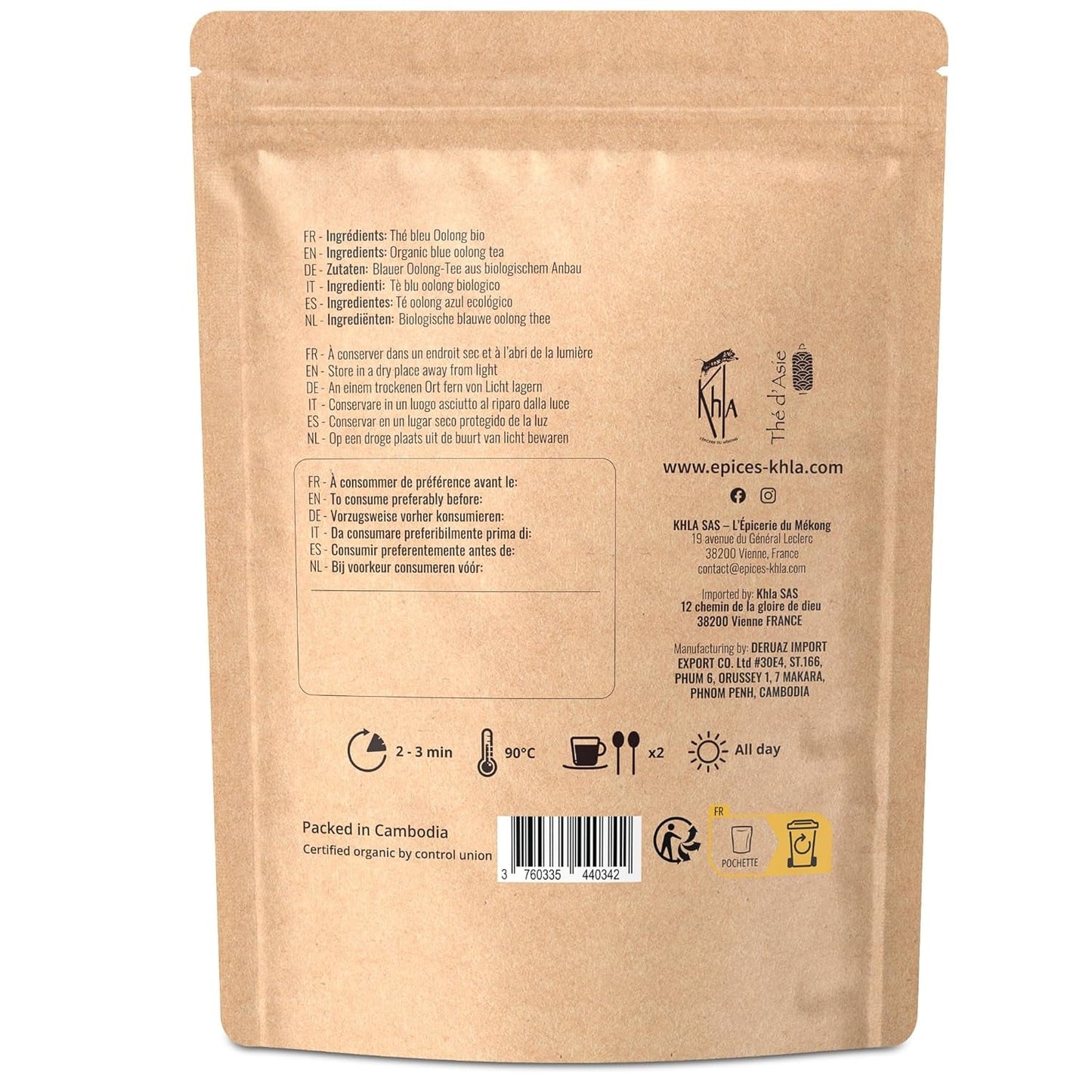 Khla - Økologisk Oolong Te 100 G - Blå te - Naturlig løs te - Økologisk asiatisk te - Løs og skåret - Urtete og infusionste - Fra Kina