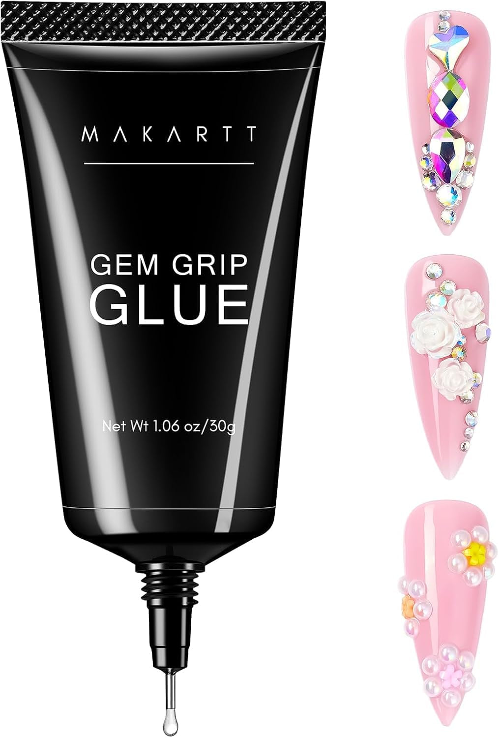 Makartt Rhinestone selvklæbende gel - 15 ml UV-neglelimsæt med lyserøde negle charms Hjertecirkel neglesmykker og negledesigntilbehør til hjemmemanicure Valentinsdagsgave