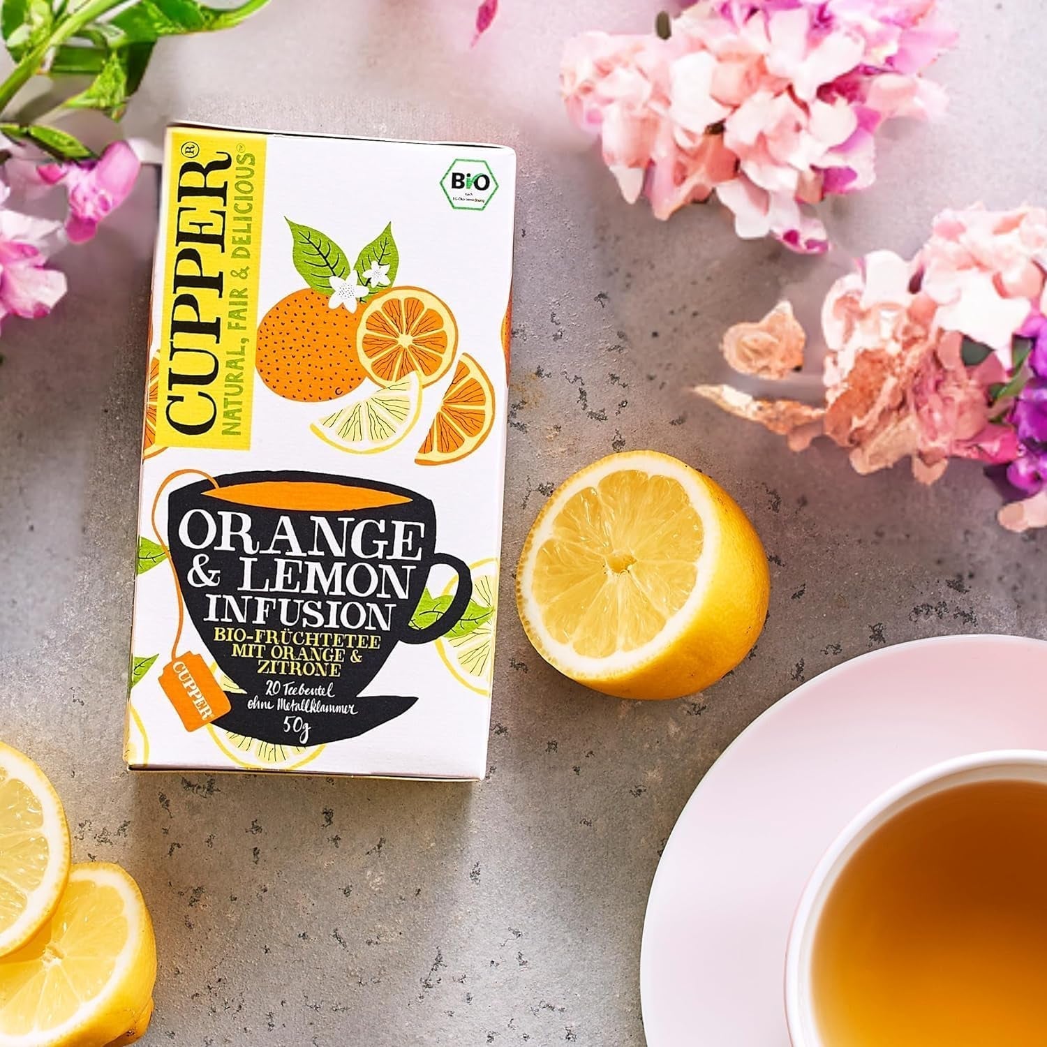 CUPPER Økologisk frugtte "Orange & Lemon Infusion", 20 ublegede teposer, økologisk, fairtrade