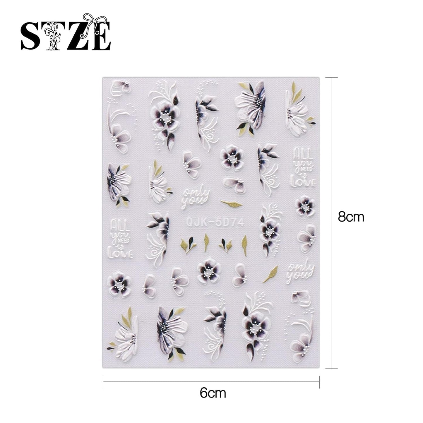 JMEOWIO 6 Blatt 3D Nagelsticker Frühlings Blume Nail Art Sticker Selbstklebend Nagelaufkleber 5D Stereoskopisk Bunte Sommer Blumen Dekoration Nageldesign Zubehör