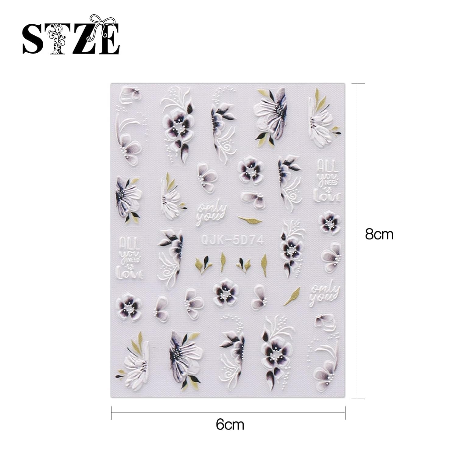 JMEOWIO 6 Blatt 3D Nagelsticker Frühlings Blume Nail Art Sticker Selbstklebend Nagelaufkleber 5D Stereoskopisk Bunte Sommer Blumen Dekoration Nageldesign Zubehör