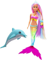 Simba Steffi Love Mermaizing Mermaid Doll med regnbuelysfunktion, ekstra langt hår, delfinfigur og hårspænder, 39 cm højde, prøv-mig-funktion, 3+ år