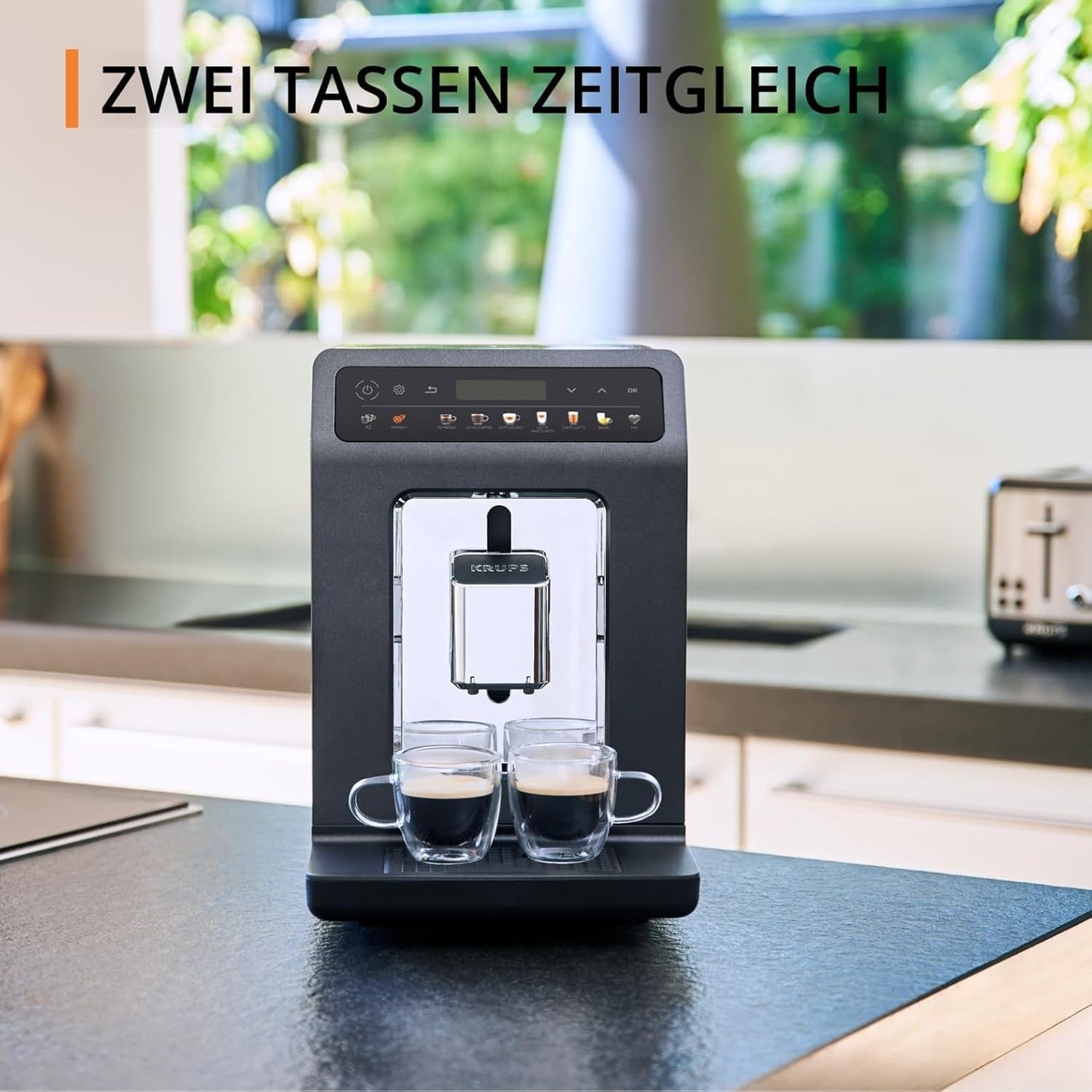 KRUPS Evidence One automatisk espressomaskine med mælkeslange, one-touch cappuccino, 12 specialdrikke, 2-kopps funktion, farvedisplay, espressomaskine, TÜV certifikat, sort, EA895N10
