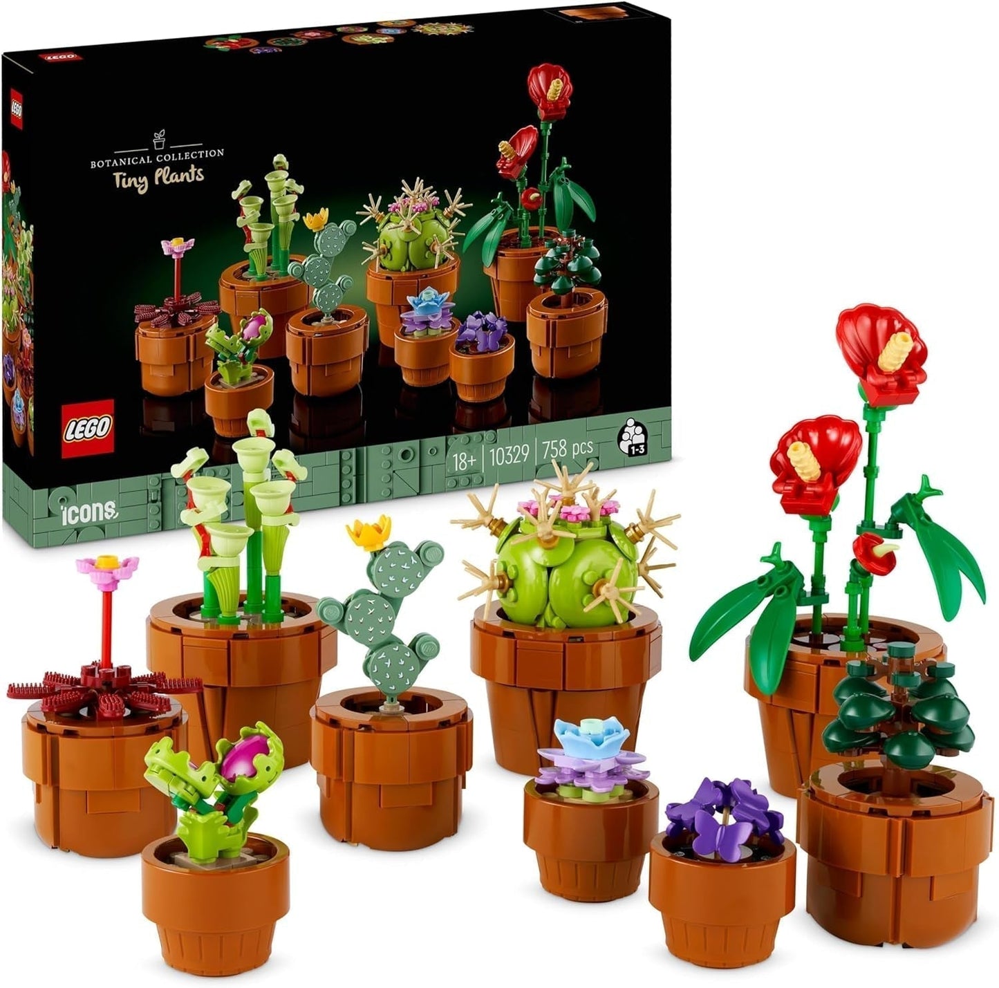 LEGO Icons miniplanter, 9 byggebare kunstige blomster, botanisk samlingssæt til voksne med bygbare terrakottapotter, boligdekorationer, gave til kvinder og mænd 10329 byggesæt Besuche den LEGO-Store miniplanter