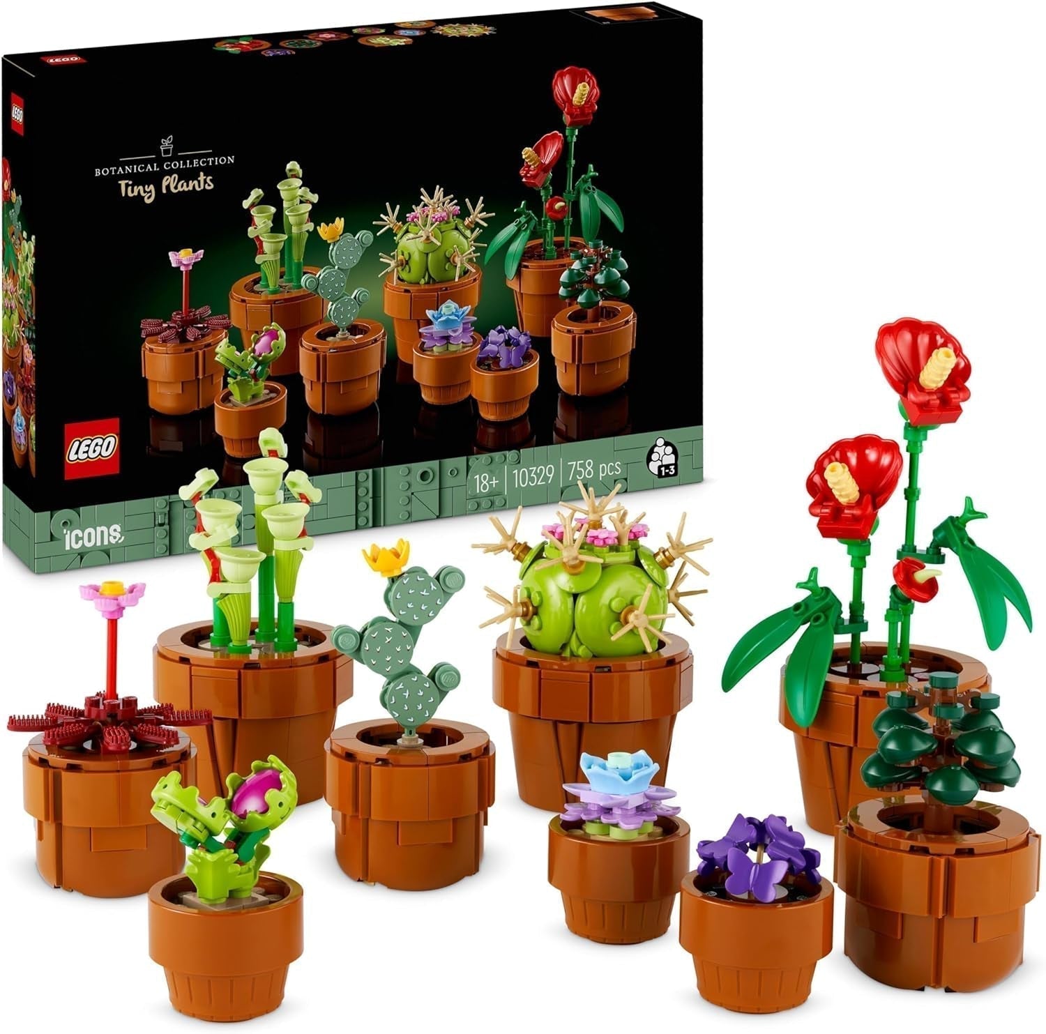 LEGO Icons miniplanter, 9 byggebare kunstige blomster, botanisk samlingssæt til voksne med bygbare terrakottapotter, boligdekorationer, gave til kvinder og mænd 10329 byggesæt Besuche den LEGO-Store miniplanter