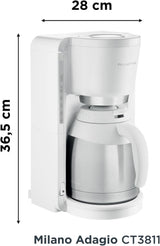 Filter kaffemaskine Rowenta CT3811 Adagio Milano | Med termokande i rustfrit stål | 10-15 kopper | Automatisk nedlukning | White/Stainless steel