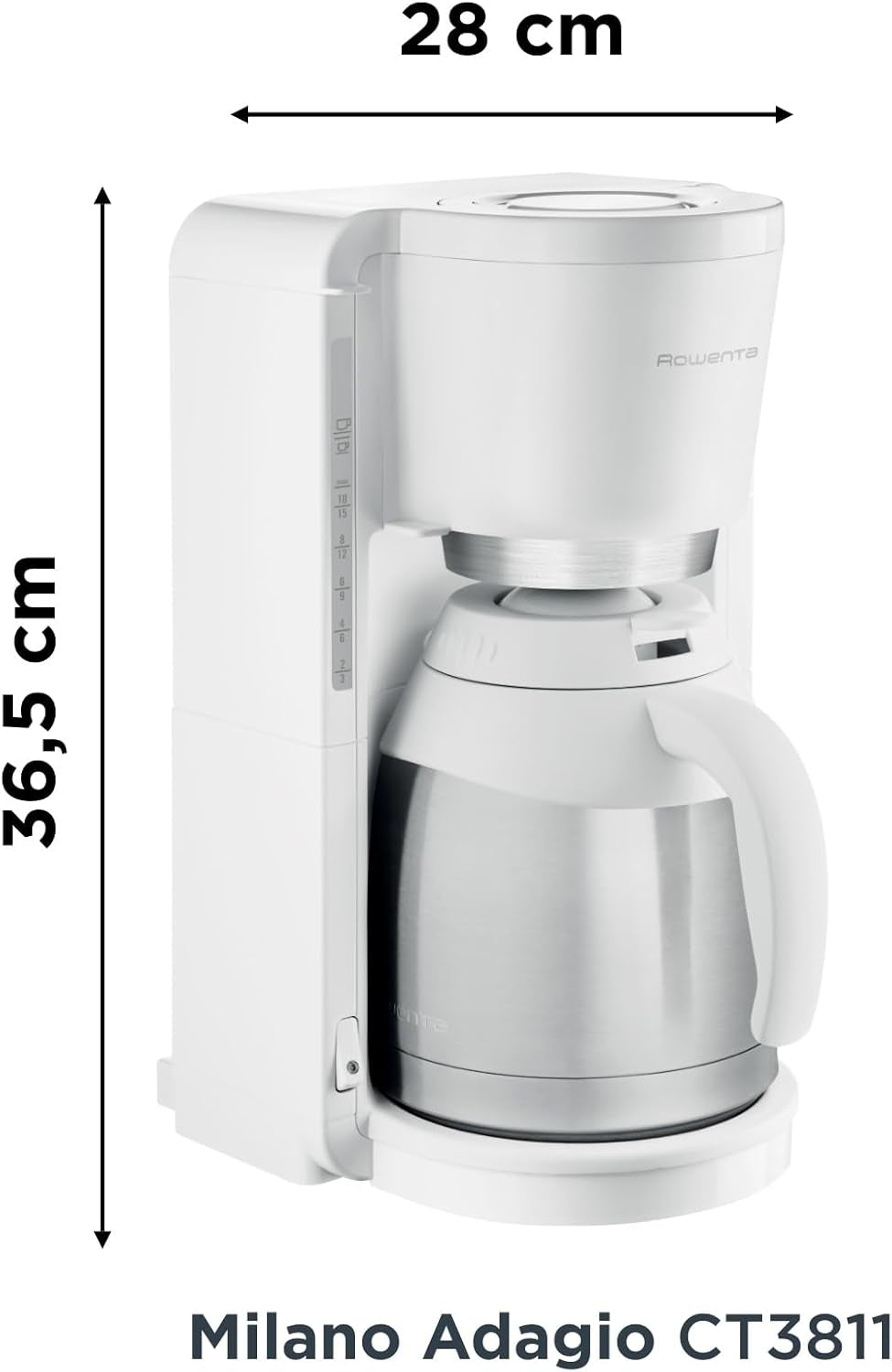 Filter kaffemaskine Rowenta CT3811 Adagio Milano | Med termokande i rustfrit stål | 10-15 kopper | Automatisk nedlukning | White/Stainless steel